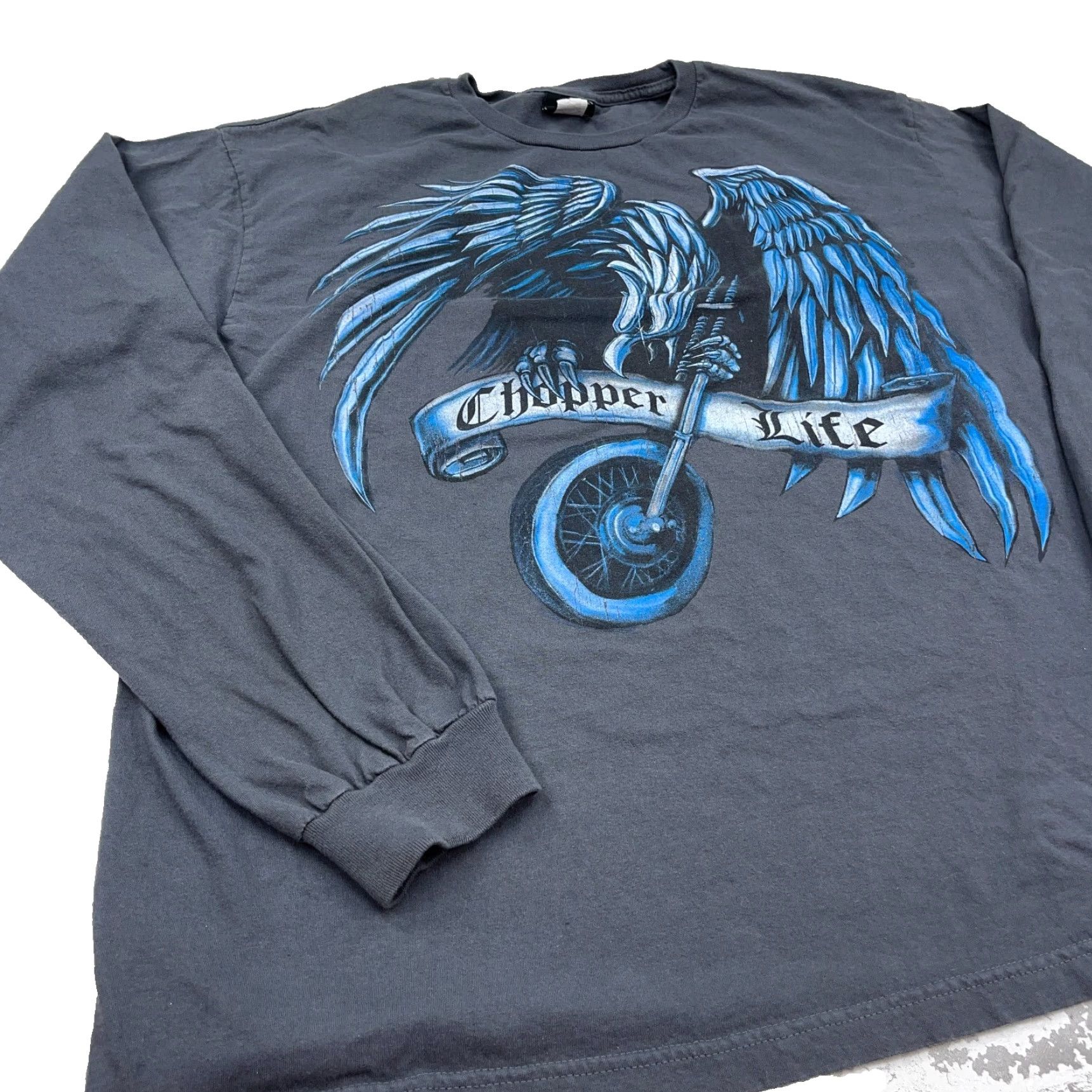 Vintage VINTAGE Hybrid Shirt Men XL Gray Graphic Print 80s Tattoo USA Logo Chopper Motorcycle Hipster Yee? Size US XL / EU 56 / 4 - 2 Thumbnail