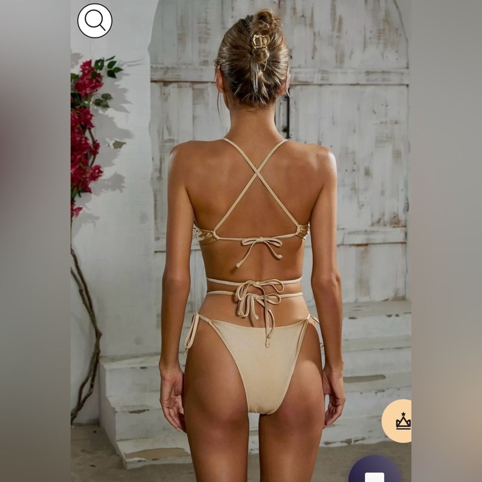 Other New Tan Bikini Swimsuit Bathing suit with rhinestones size S Size ONE SIZE - 4 Thumbnail