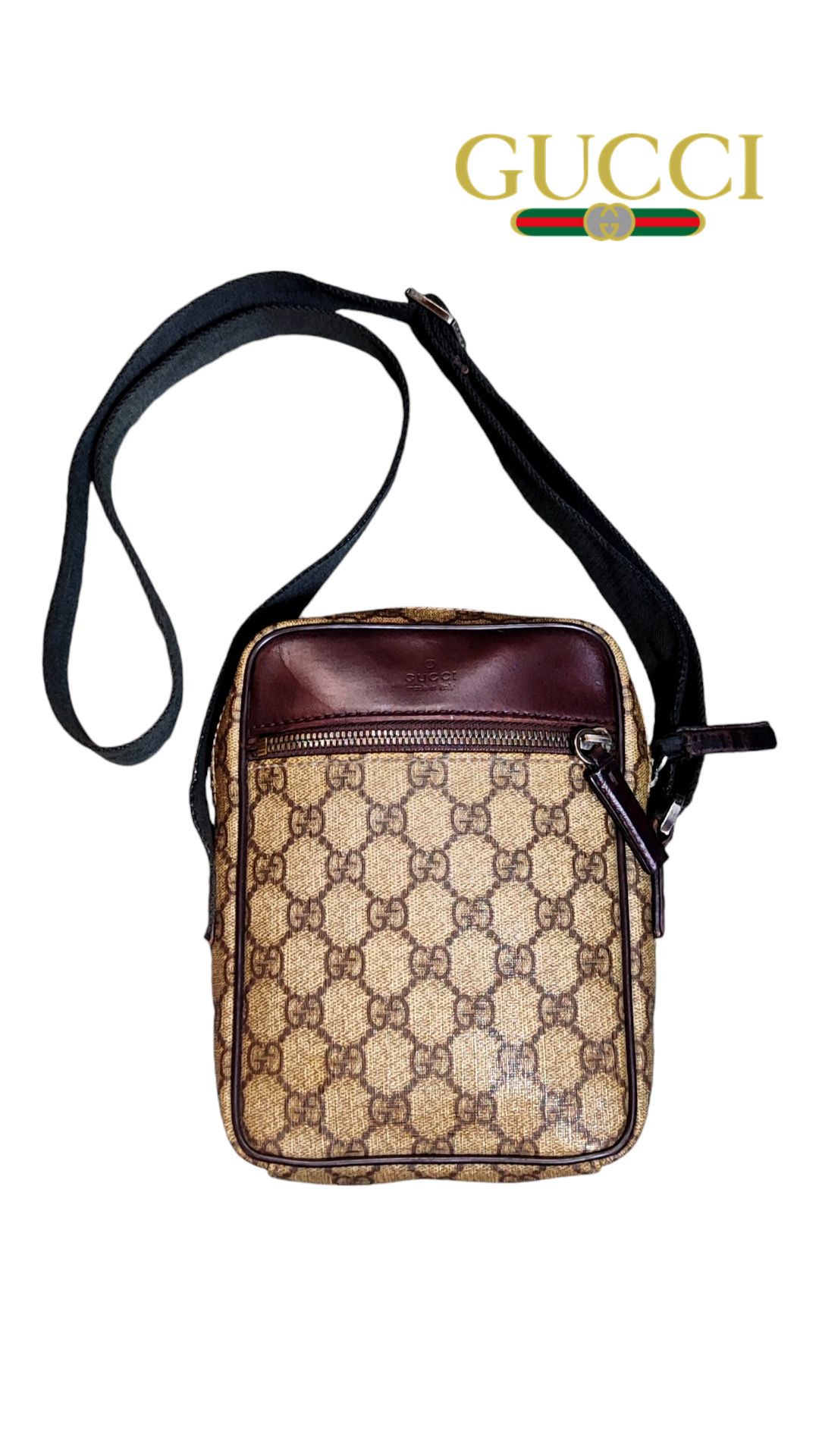 Gucci Gucci Beige/Ebony GG Coated Canvas and Leather Crossbody Bag Size ONE SIZE - 1 Thumbnail