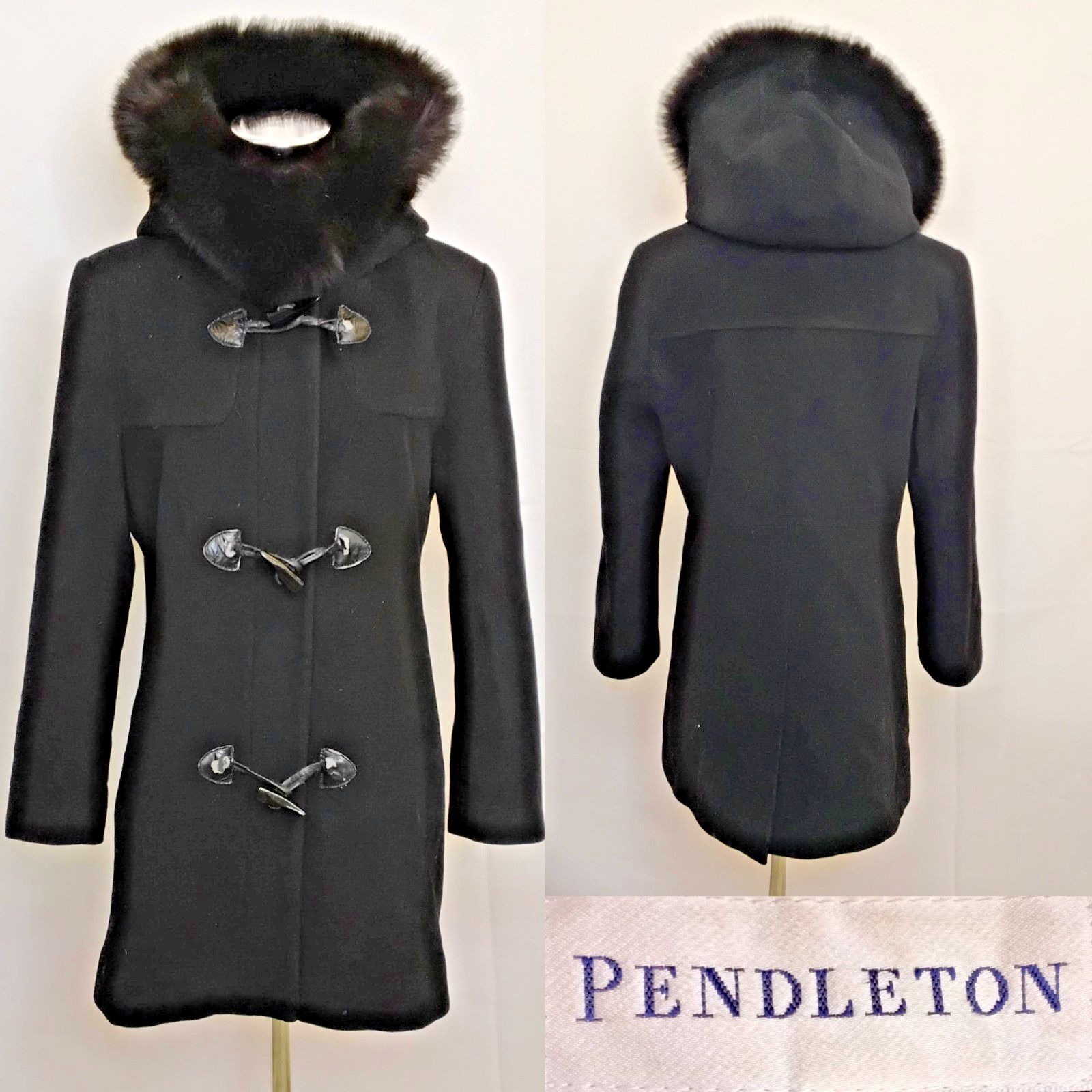 Pendleton Pendleton Wool Coat Women's 10 Petite Black Fox Fur Trim Size L / US 10 / IT 46 - 1 Thumbnail