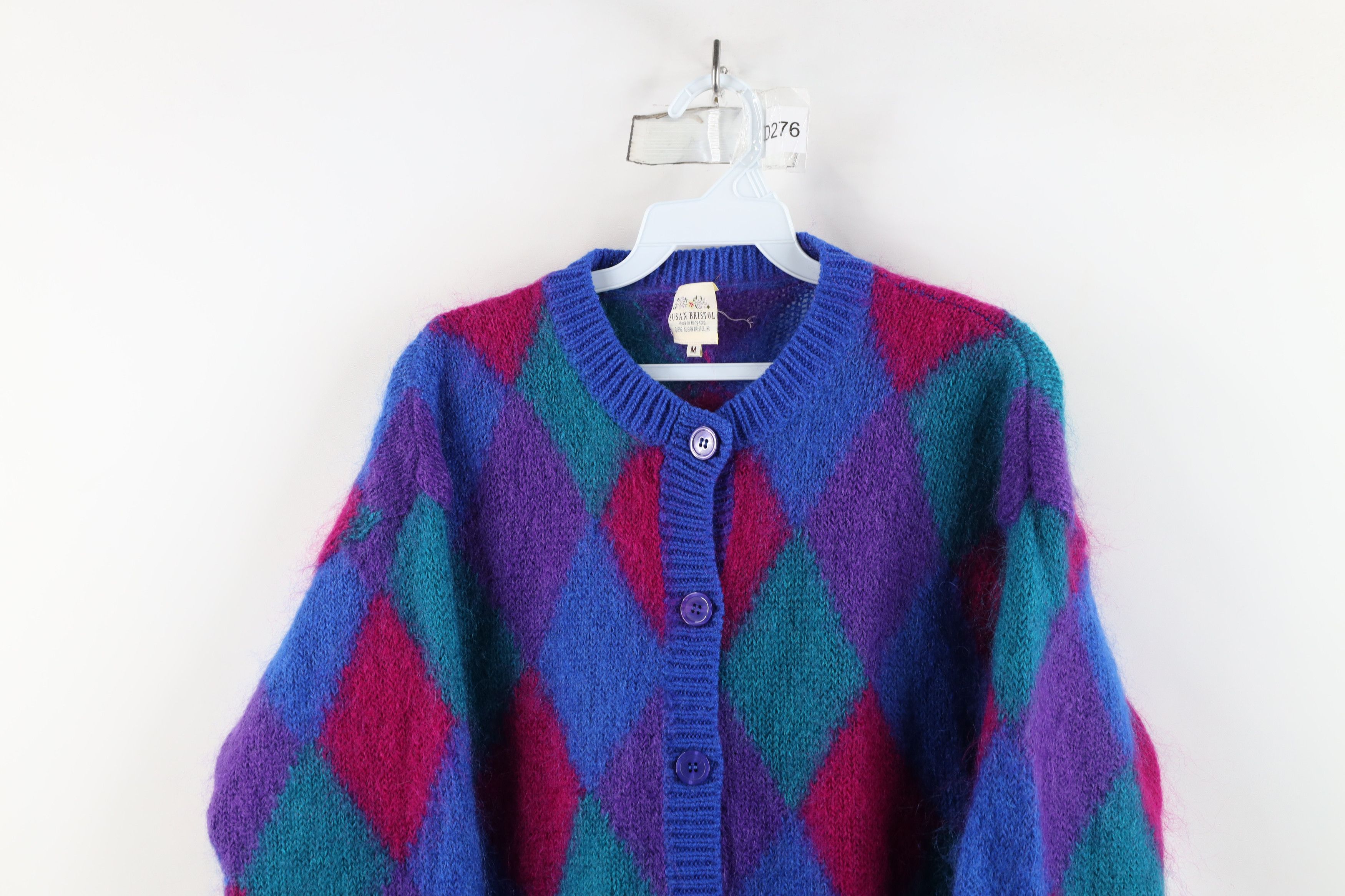 Vintage Vintage 90s Streetwear Mohair Wool Argyle Cardigan Sweater Size M / US 6-8 / IT 42-44 - 2 Thumbnail