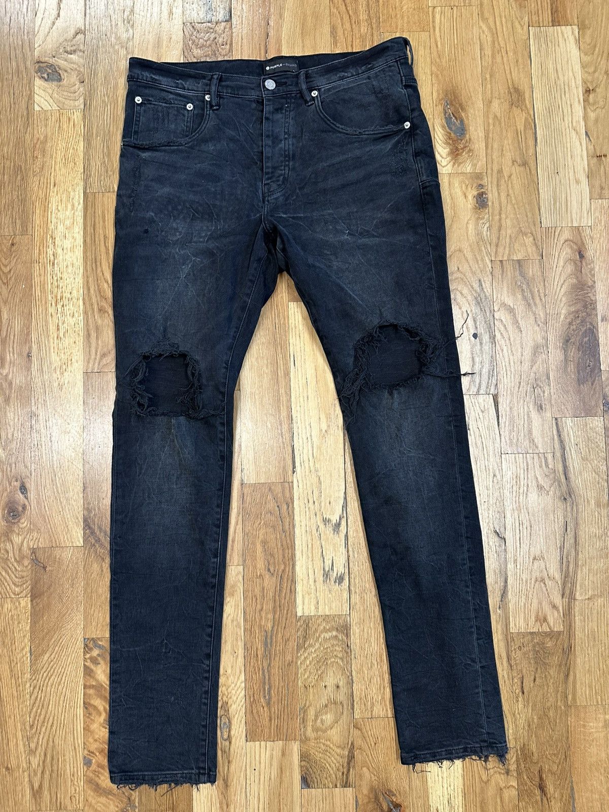Purple Brand Knee Hole Black Denim Jeans Size 34