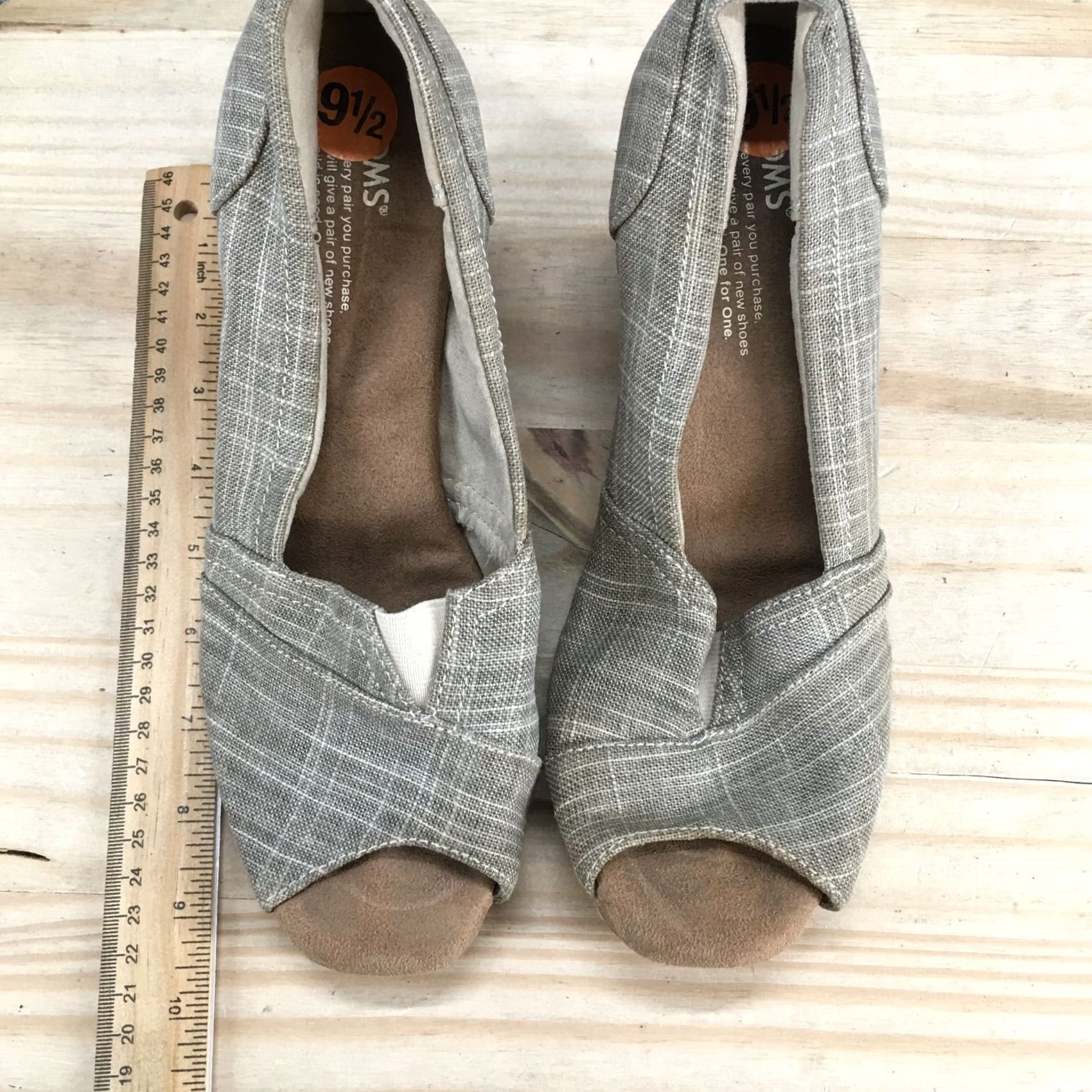 Toms TOMS Heels Womens 9.5 Classic Wedge Slip On Peep Toe Pumps Brown Fabric Casual Size US 10 / IT 40 - 6 Thumbnail