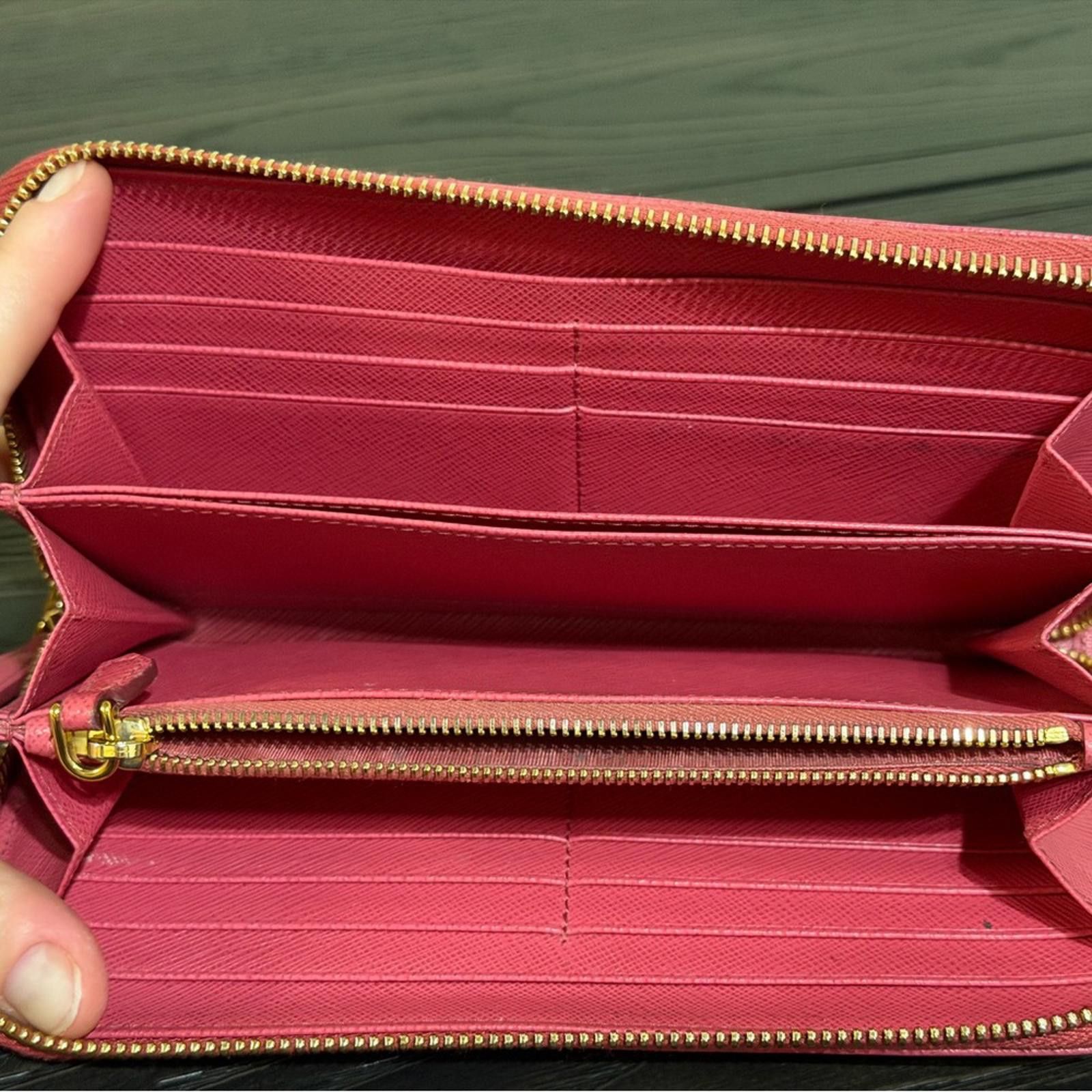 Prada Prada Large Fuchsia Saffiano Leather Zip Wallet Size ONE SIZE - 3 Thumbnail