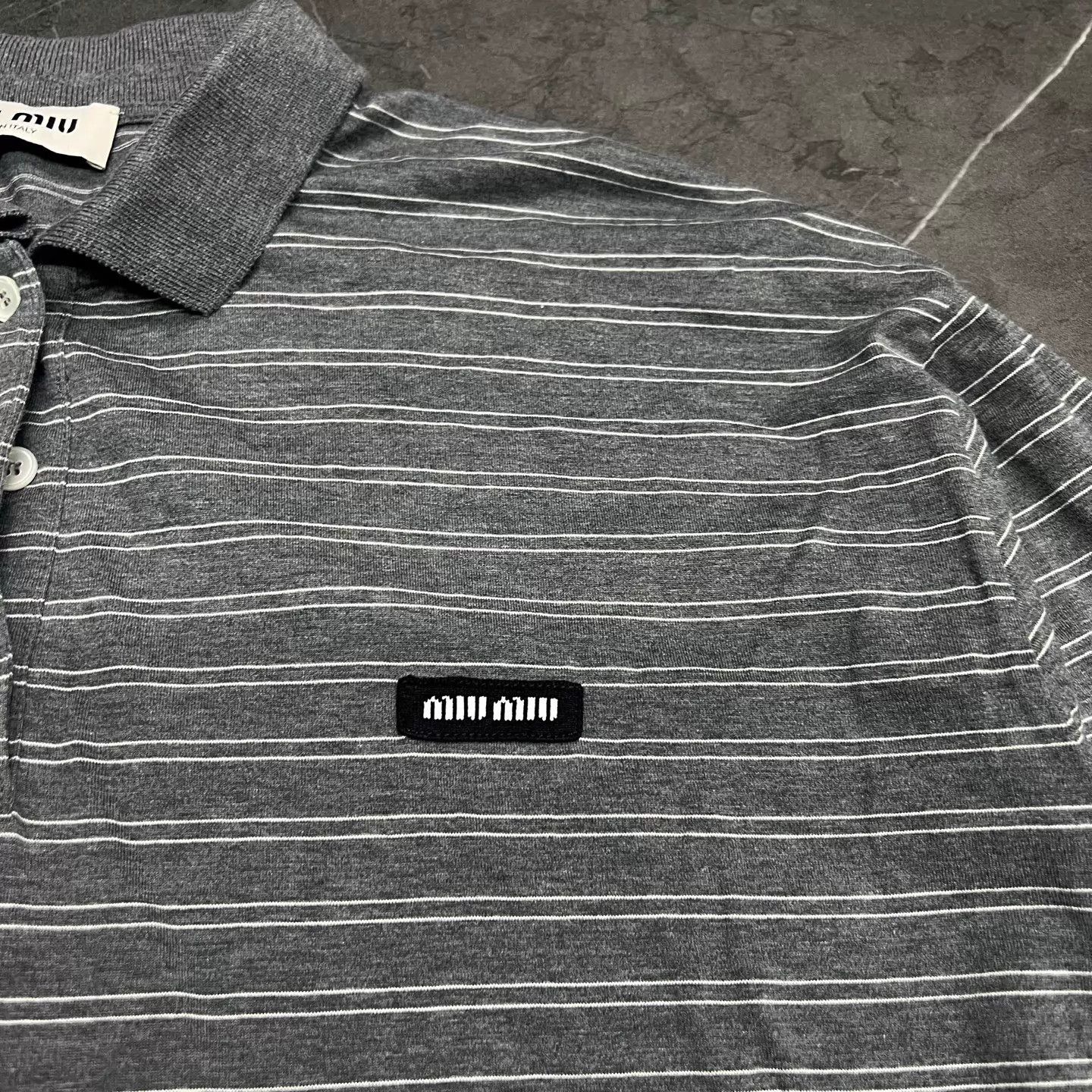 Miu Miu MIU MIU Gray Stripe Polo Collar Longsleeve Tee M New Size US M / EU 48-50 / 2 - 2 Thumbnail