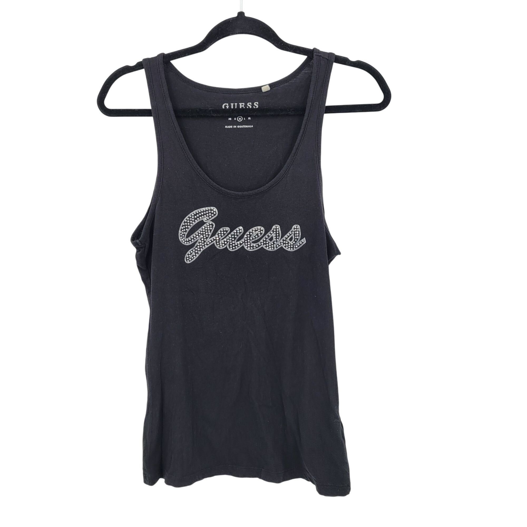 Guess Y2k Guess Black Sleeveless Tank Top Sz M Rhinestone Log Spel Size M / US 6-8 / IT 42-44 - 11 Thumbnail