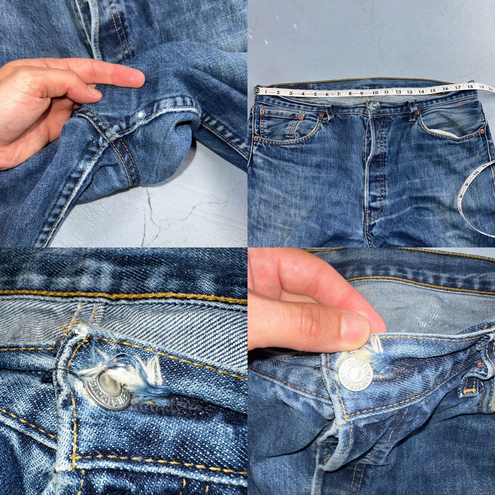 Levi's VINTAGE Levi's 501 Jeans Blue Mid Wash 38x34 Straight Leg Jeans Men 90s 501 Series Classic Comfort Denim Button Size US 38 / EU 54 - 8 Thumbnail