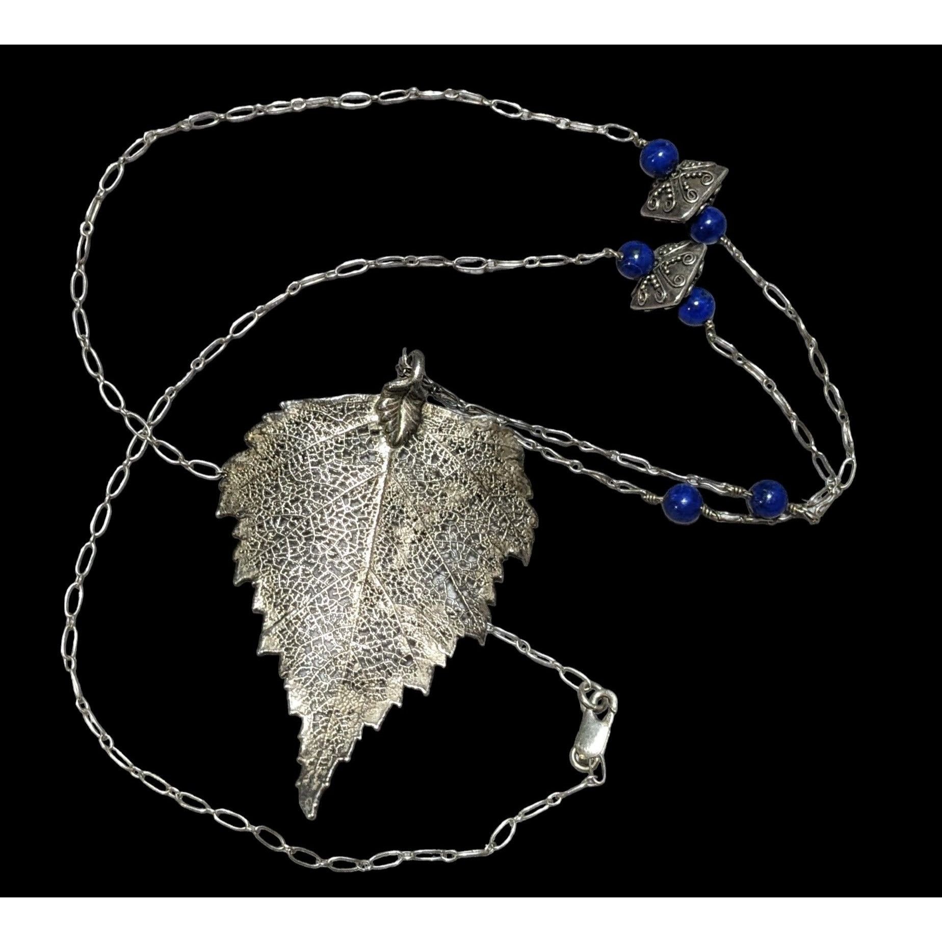 Other Vintage Silver And Blue Electroplated Birch Leaf Necklace Size ONE SIZE - 1 Thumbnail