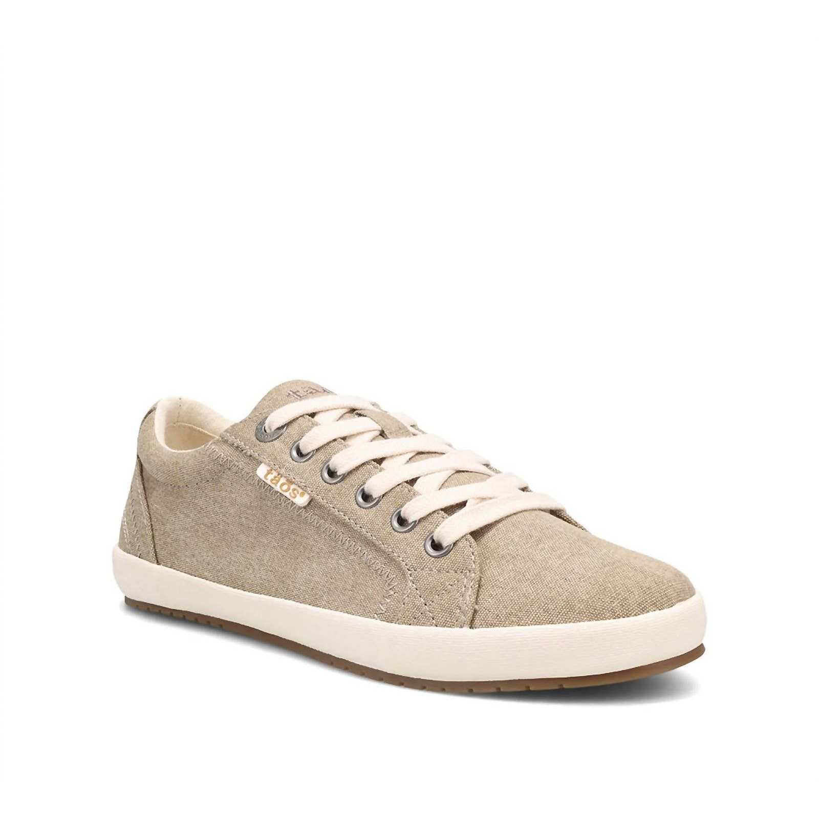 Taos Women's Star Burst Sneaker - White/Tan Canvas Lace-Up, Comfortable Casual Shoes