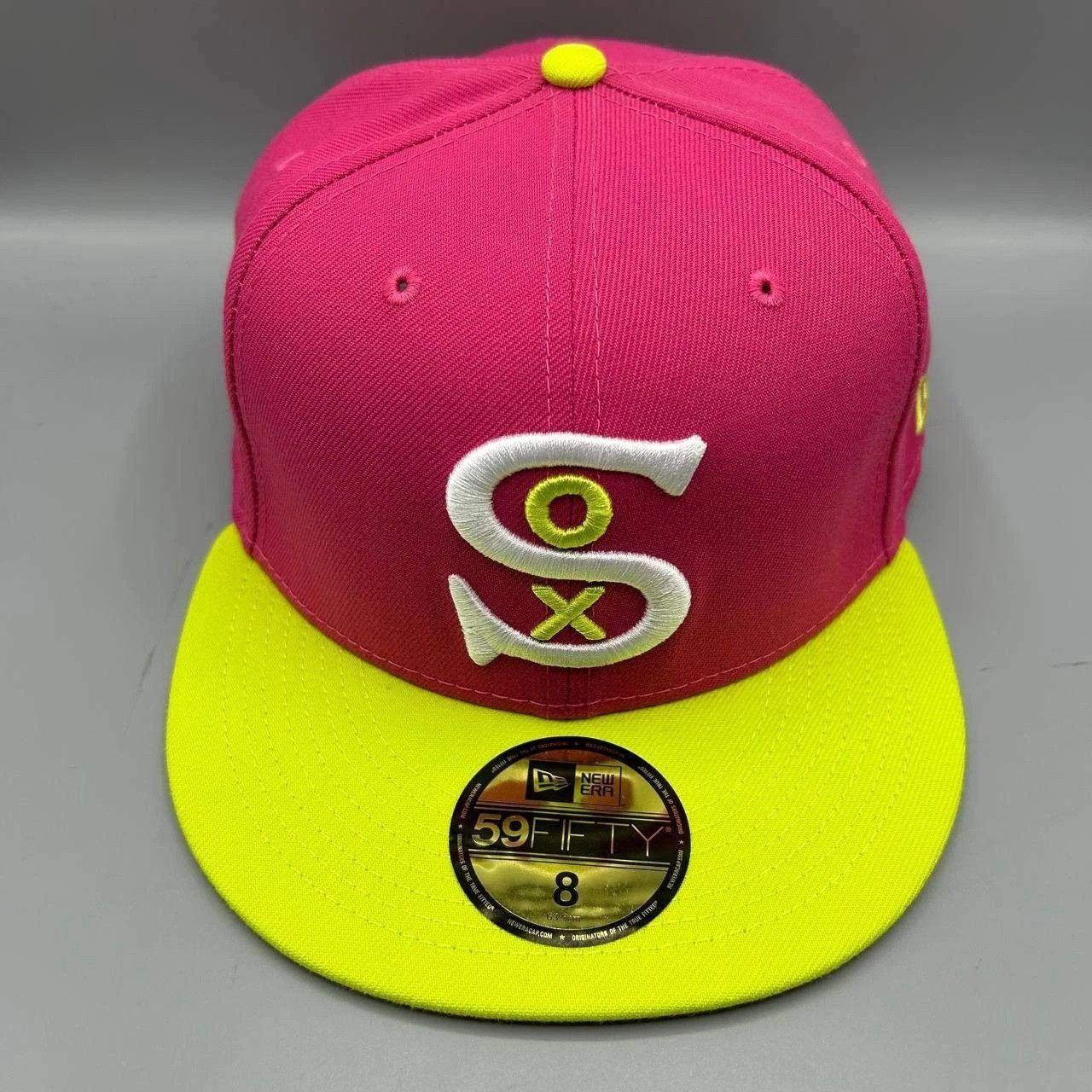 New Era Chicago White Sox Hat Men 8 Pink Yellow MLB Fitted Cap New Size ONE SIZE - 3 Thumbnail