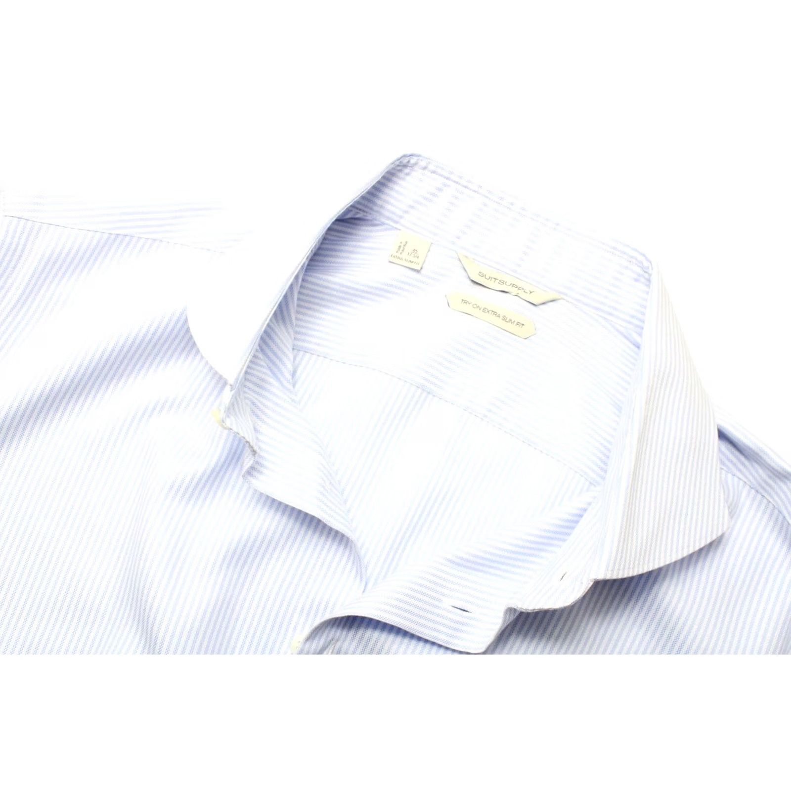 Suitsupply SUITSUPPLY Formal Shirt Men's Extra Slim Fit Cutaway Collar Pinstripe Button-Up 45 / 17 3/4 Blue Size 48R - 4 Thumbnail