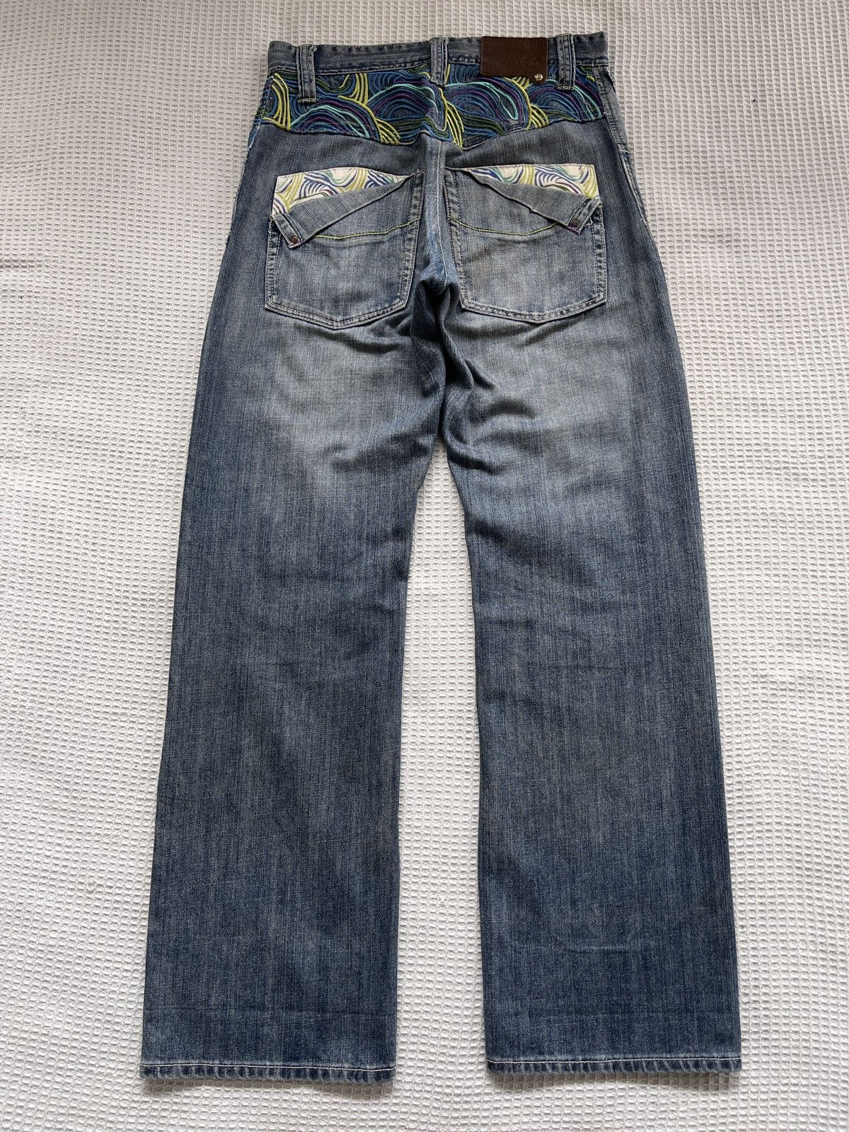 image of japan Designer Embroidery Baggy/wide Leg Jeans in Blue, Men's (Size 31)