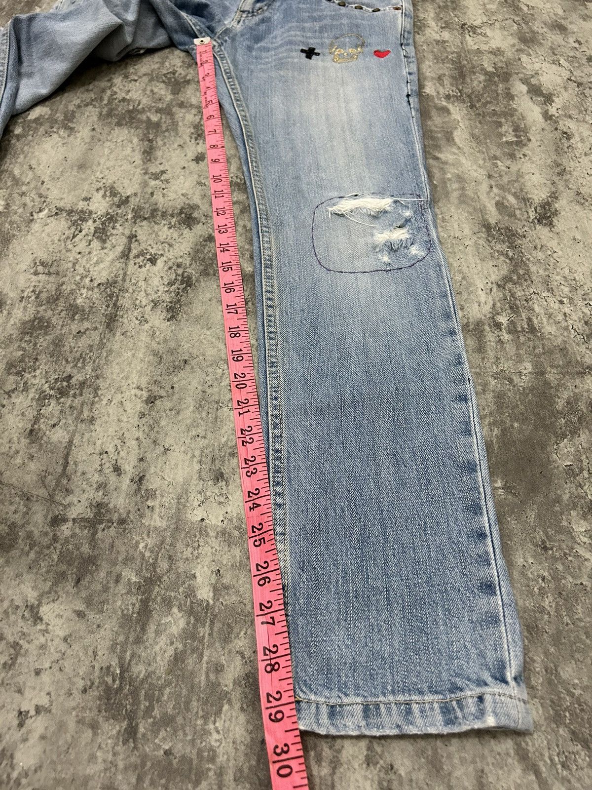 Hysteric Glamour × Japanese Brand × Seditionaries Word Wide Love Skull Ring Distressed Jeans Size US 30 / EU 46 - 21 Thumbnail