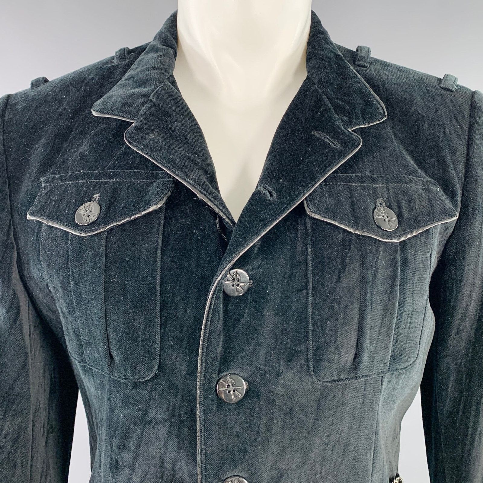 John Richmond JOHN RICHMOND Size 40 Black Cotton Velvet Snaps Jacket Size US L / EU 52-54 / 3 - 3 Thumbnail