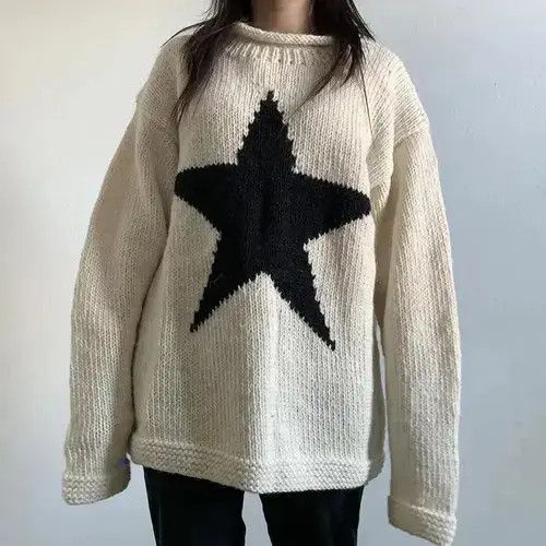 Japanese Brand Women loose knitted sweater Star Pattern Size ONE SIZE - 1 Thumbnail