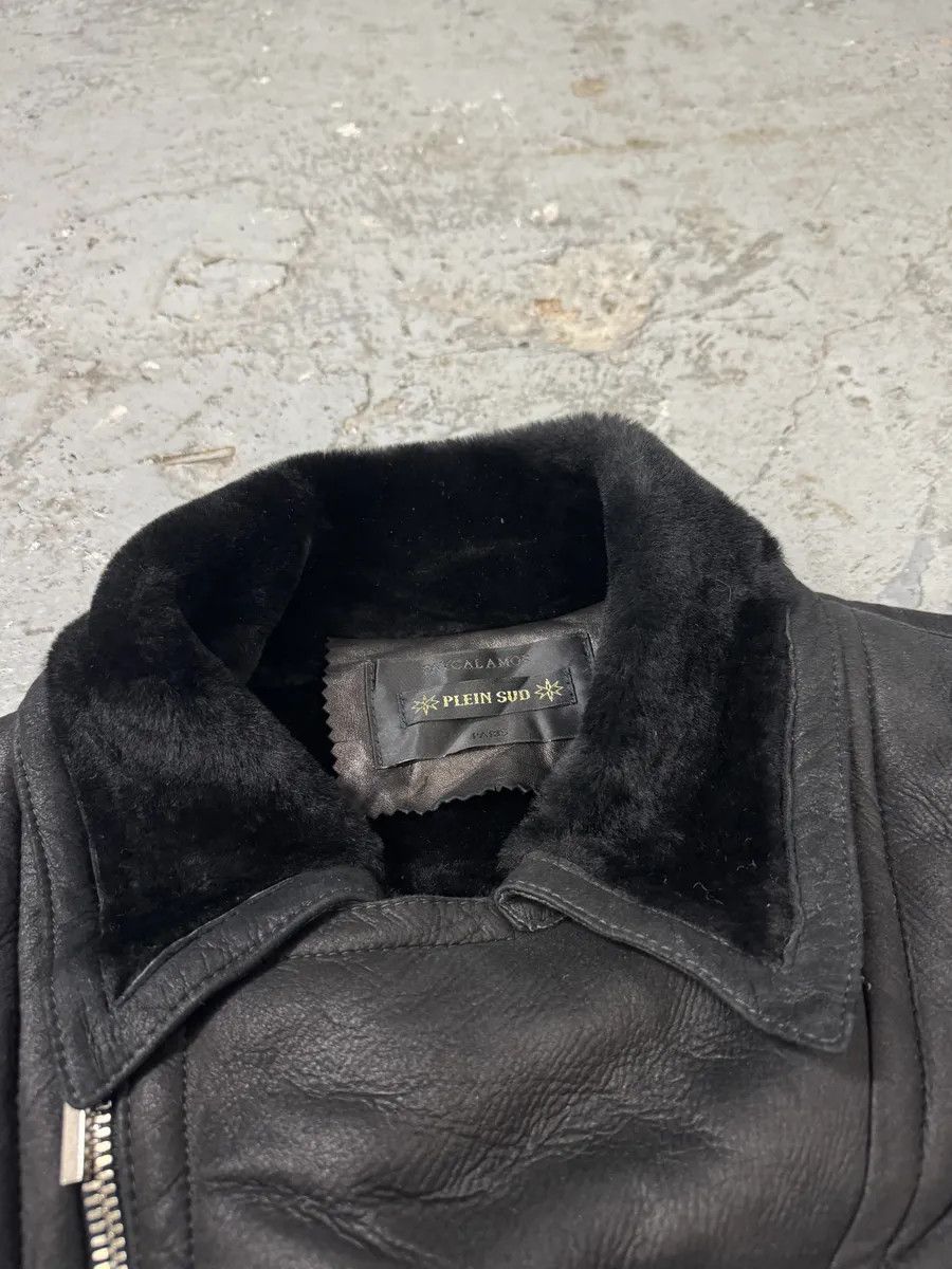 Vintage 2000s Plein Sud Faycal Amor Black Shearling Leather Asymmetrical Jacket Size M / US 6-8 / IT 42-44 - 5 Thumbnail