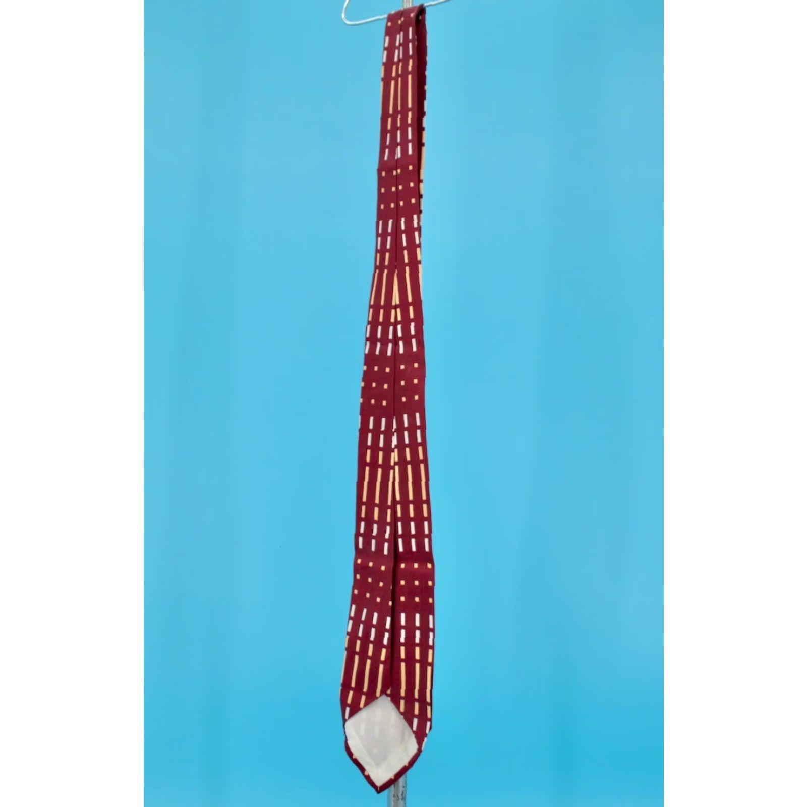 Vintage VTG 1950s Necktie Mens Geometric Brown & White Stripes Tie - 50s Vintage Tie Mens Mens, Brown, 3.5" Wide, 52.25" Length, Good Vintage Condition Size ONE SIZE - 6 Thumbnail