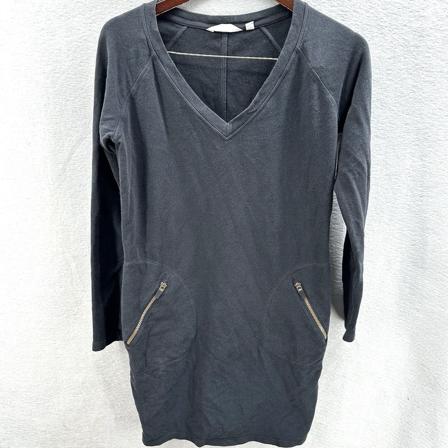 Athleta Athleta Dress Womens S Black Zipper Knit Bodycon A-Line V-Neck Short Sleeve Vintage-None Modern Casual/Spring/Fall/Winter 90s? Size S / US 4 / IT 40 - 2 Thumbnail