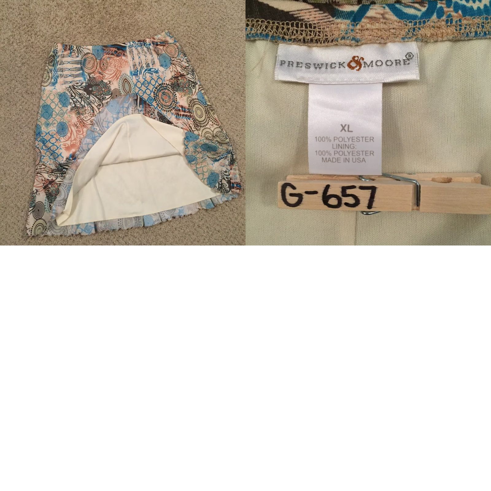 Vintage Preswick & Moore Geocuted Knee Length Blue Beige Polyester Skirt XL Size 40" / US 18 - 8 Thumbnail