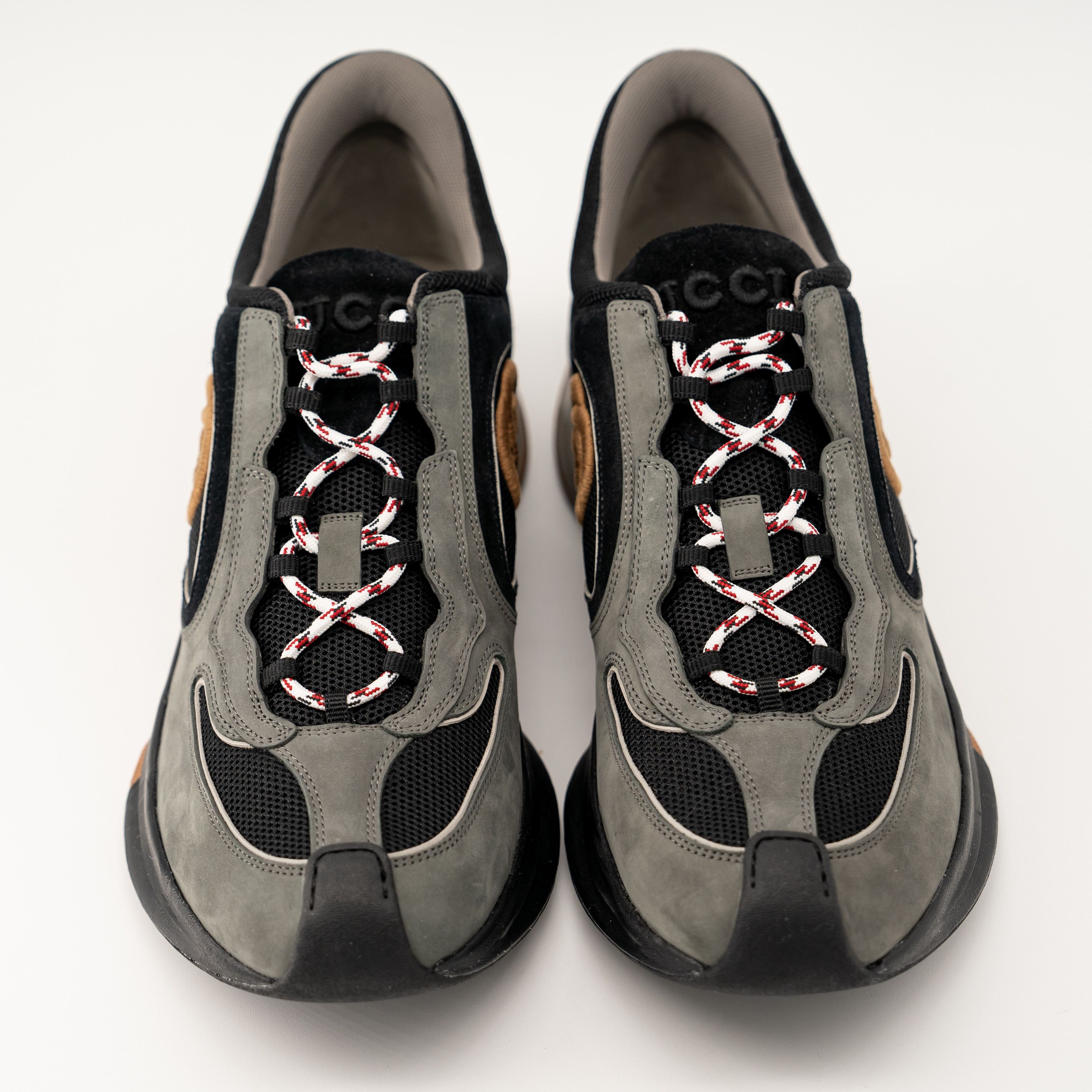 12G 12.5 US Gucci Run Suede Black Grey GG Sneakers