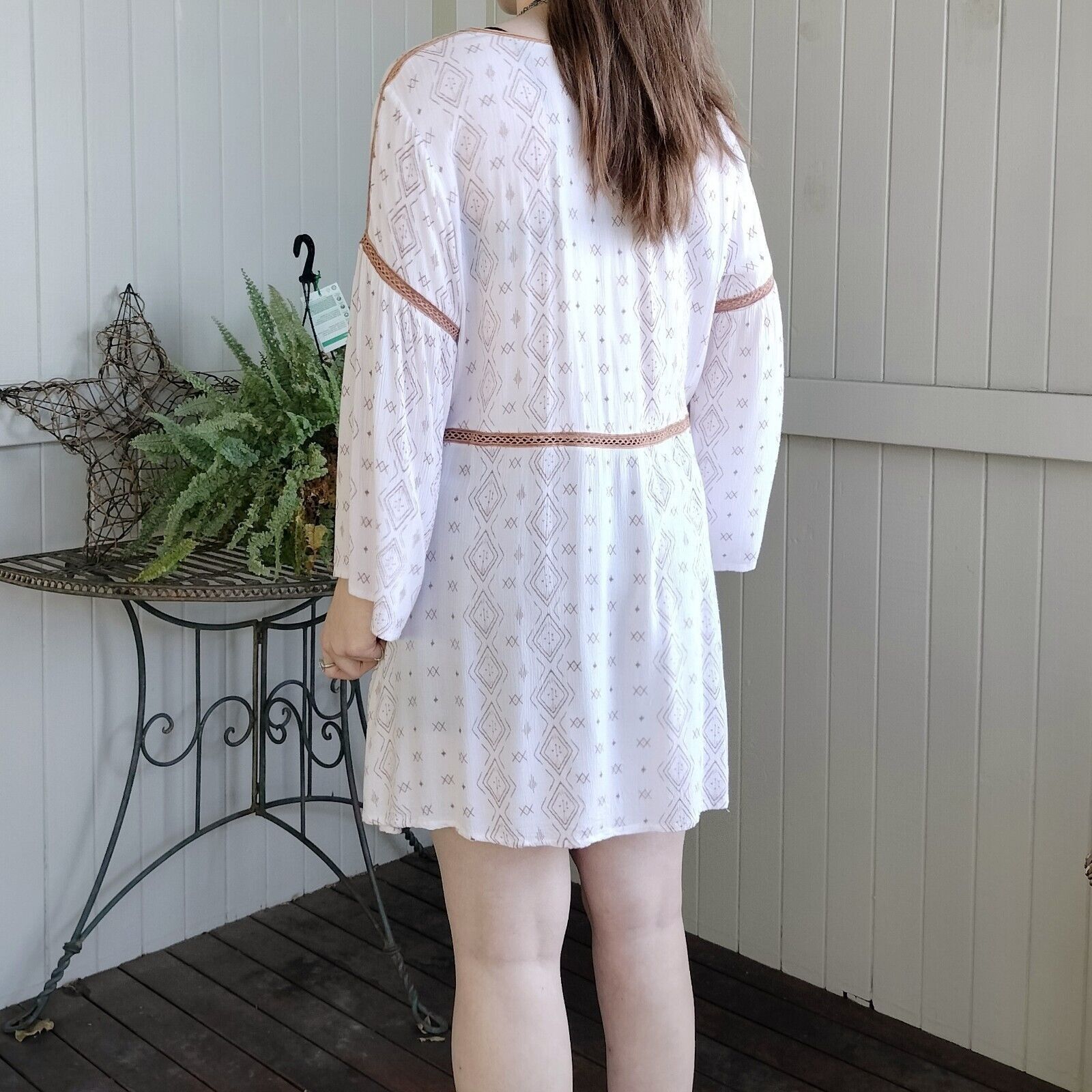 Designer Talisman Dress Tunic Pleated Bell Sleeve Shift Hippie Summer Size XL / US 12-14 / IT 48-50 - 2 Thumbnail