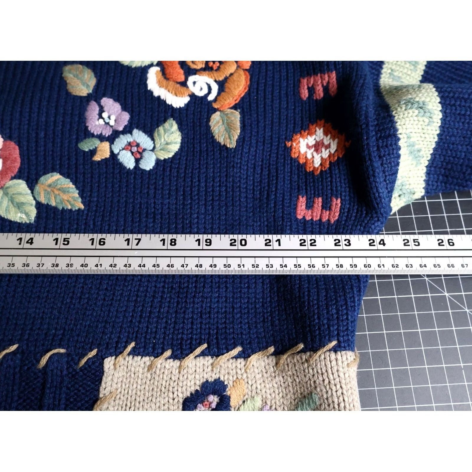 Vintage VINTAGE Together Sweater Women's Large Dark Blue Embroidered Patchwork Floral Knit Geometric 90s Bohemian Crew Neck Wool Blend Casual Pullover Size L / US 10 / IT 46 - 5 Thumbnail