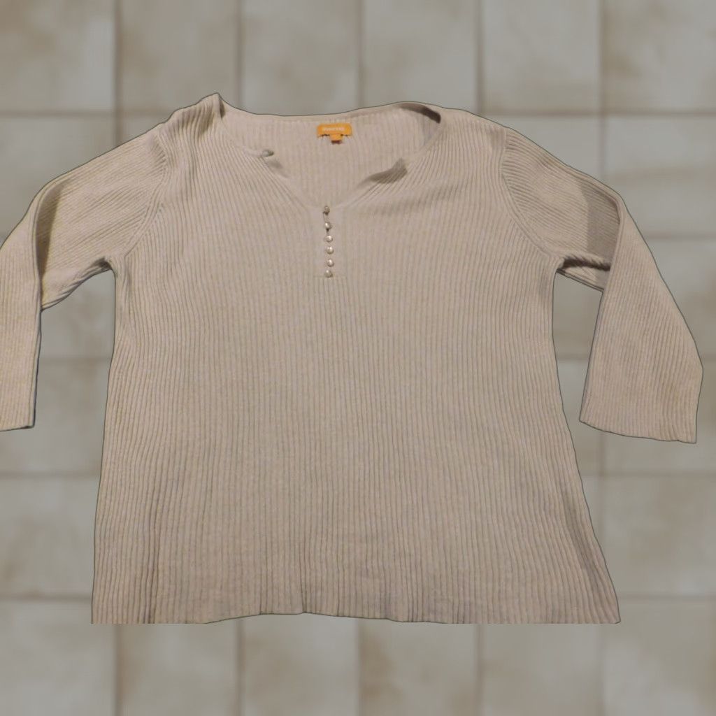 Avenue Avenue Sweater Pullover Women 22 Beige Long Sleeve Cotton Knit V-Neck Embroidered Casual Stretch Modern Vintage No Size 3XL / US 20-22 - 1 Thumbnail