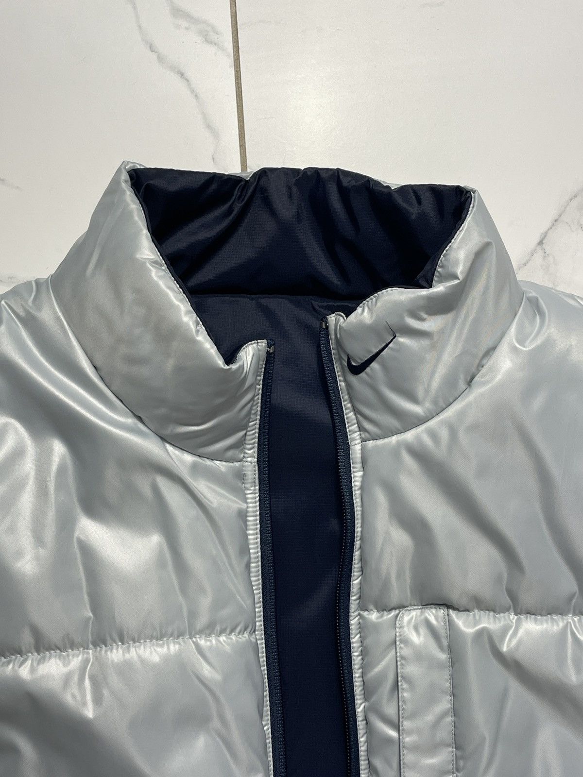 Nike Vintage Nike 90’s Nylon Vest Two-Sided Silver Navy Blue Size US XL / EU 56 / 4 - 11 Thumbnail