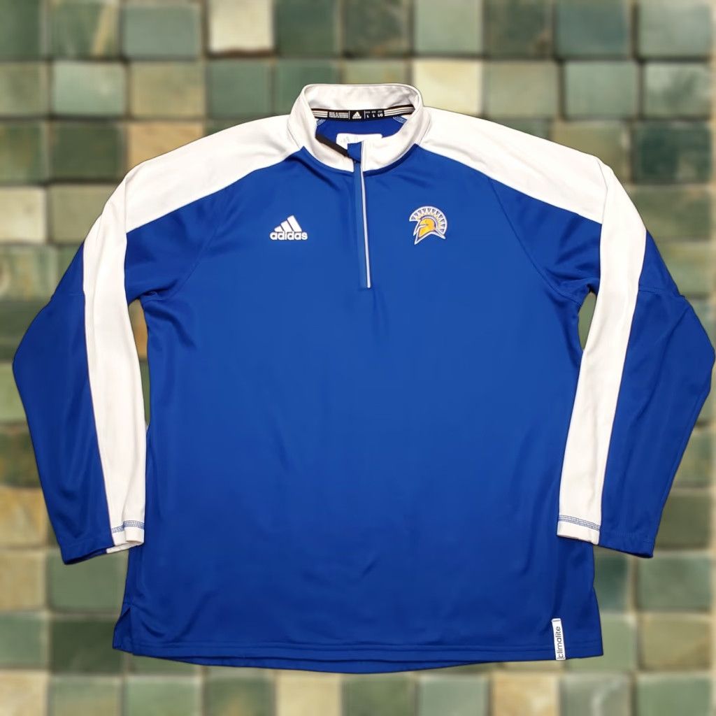 Adidas VINTAGE Adidas Mens Large Pullover Climalite 1/4 Zip Sweater Trojans Running Size US L / EU 52-54 / 3 - 1 Thumbnail
