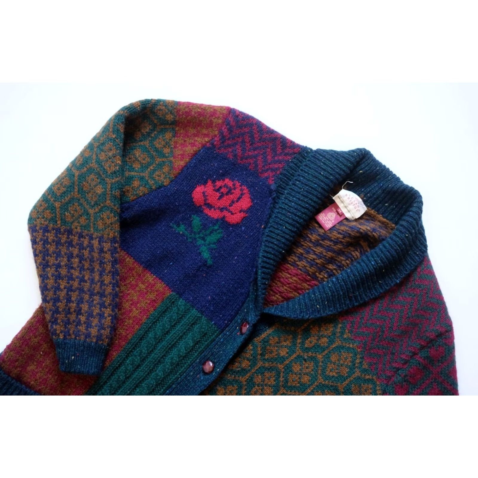 Vintage VINTAGE Susan Bristol Cardigan Sweater 100% Wool Floral Rose Patch Work Blue SZ M Womens 90s Size M / US 6-8 / IT 42-44 - 4 Thumbnail