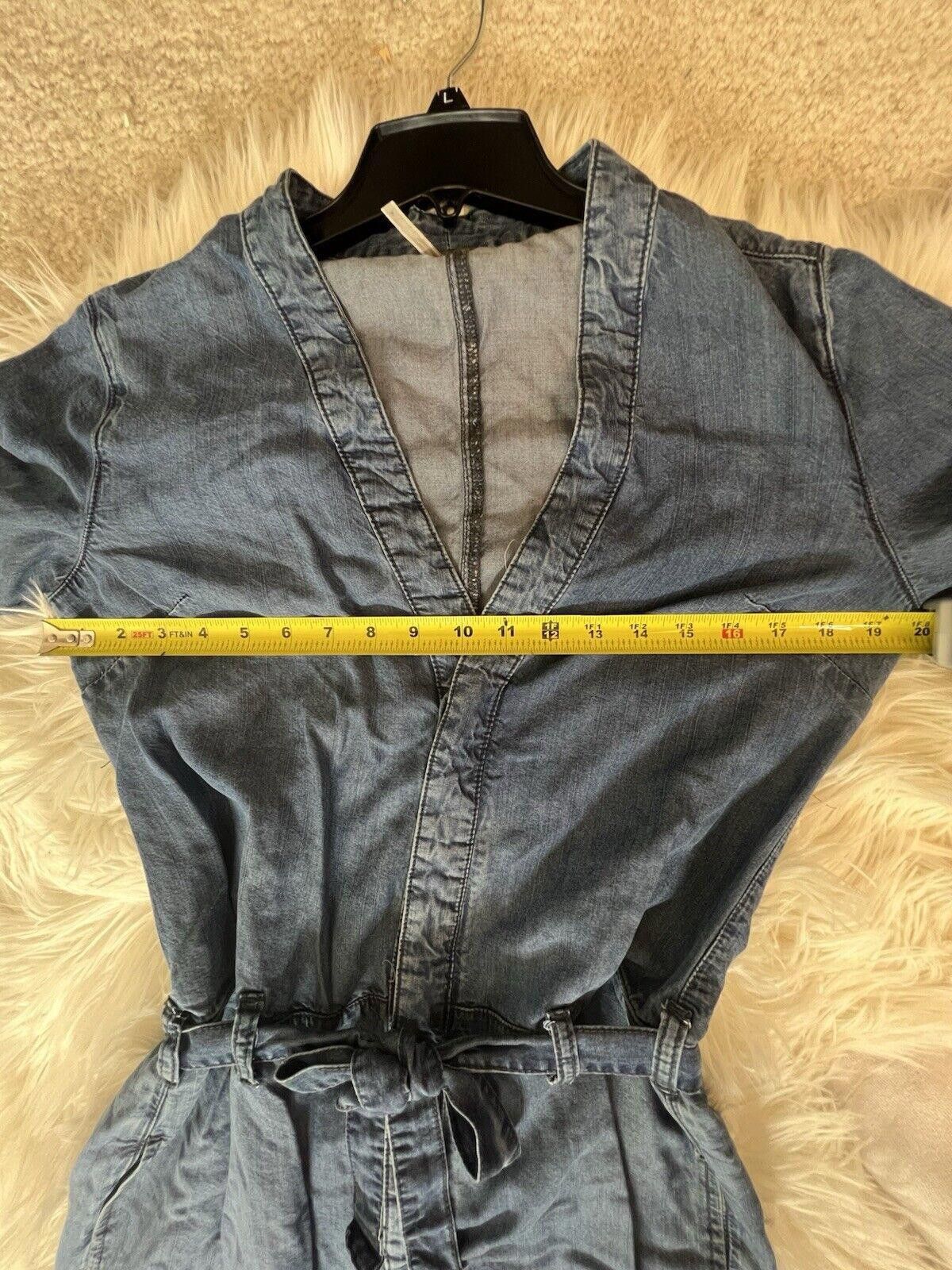 Free People FREE PEOPLE Lou Imperial Blue Denim Long Sleeve Jumpsuit Size 27" / US 4 / IT 40 - 6 Thumbnail