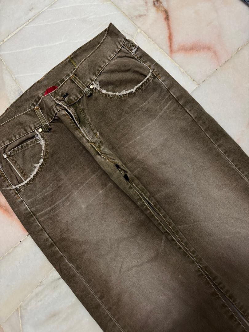 If Six Was Nine 💥Baggy💥Insane Edwin 503 Sand Washed Distressed Brown Jeans Size US 33 - 4 Thumbnail