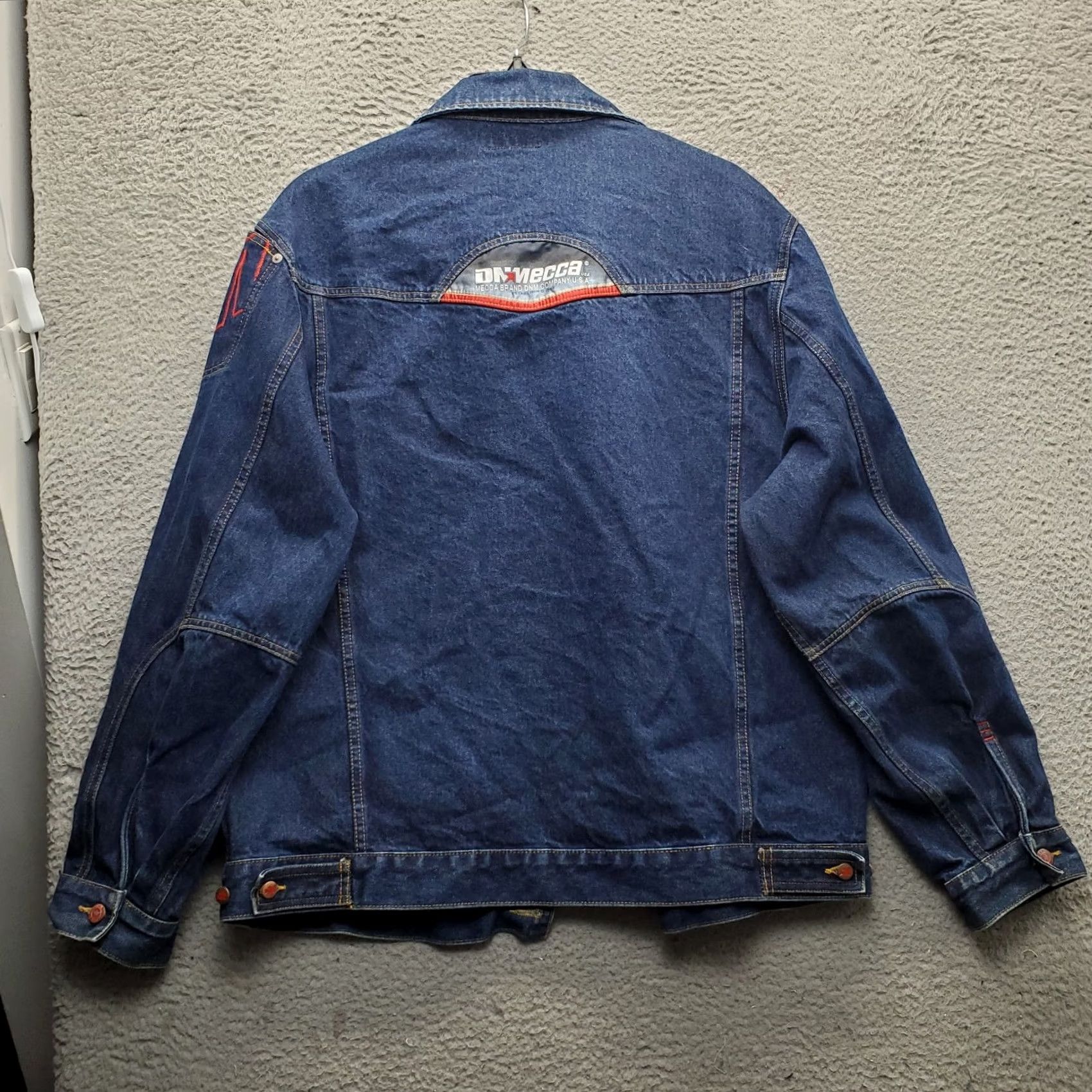 Vintage VINTAGE Mecca Jean Jacket Mens Large Blue Denim Hip Hop Graphic Patch Streetwear Jacket Size US 33 - 2 Thumbnail