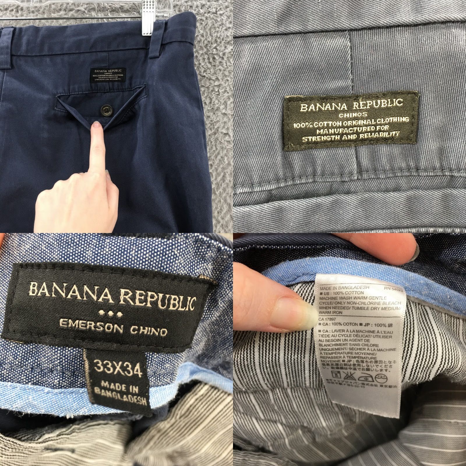 Banana Republic Banana Republic Emerson Chino Pants Mens 33x34 Blue Cotton Mid Rise Zip Fly Shirt? Size US 33 - 10 Thumbnail