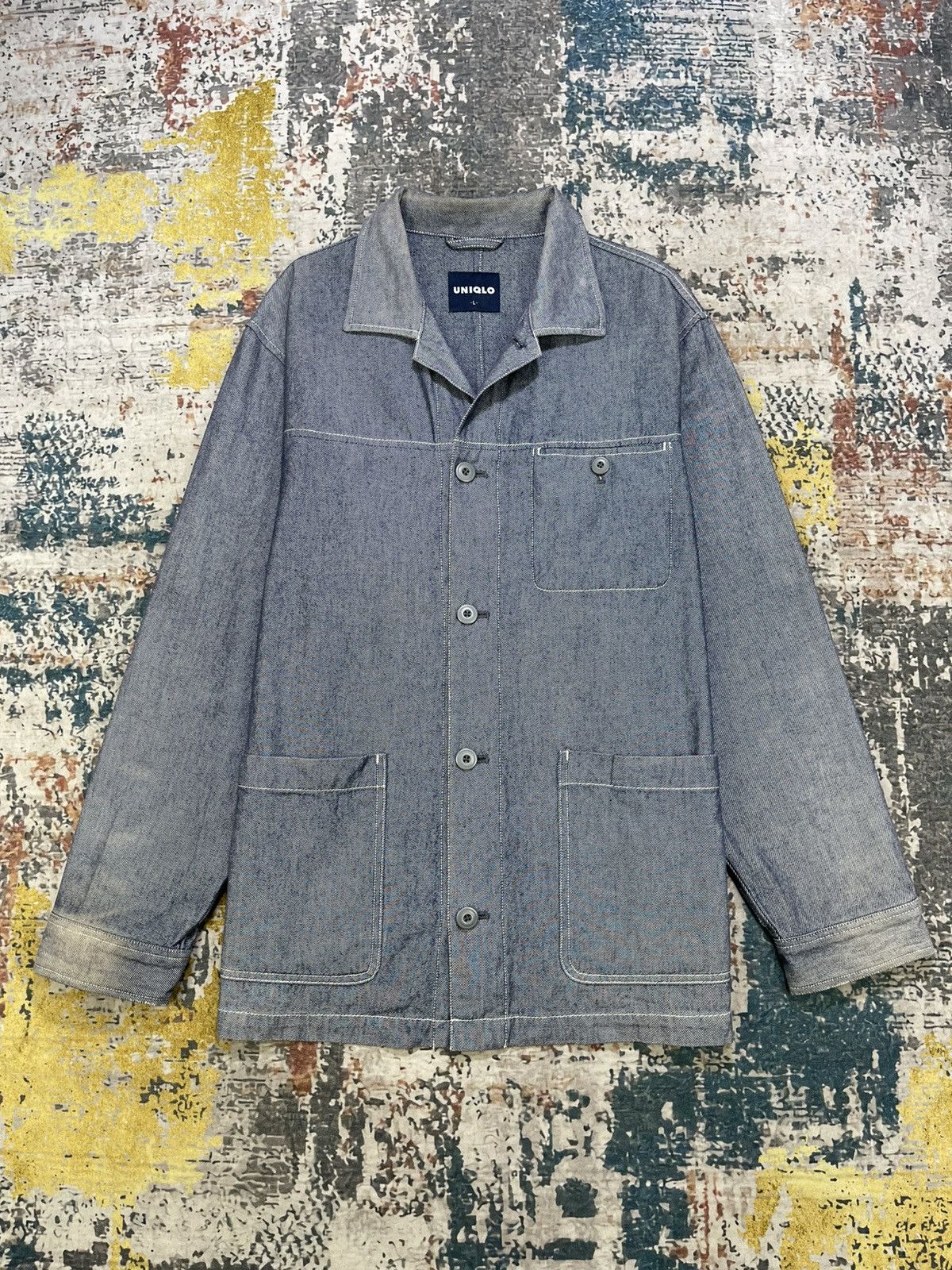 Japanese Brand Vtg Uniqlo Chambray Denim Chore Jacket Size US L / EU 52-54 / 3 - 2 Thumbnail