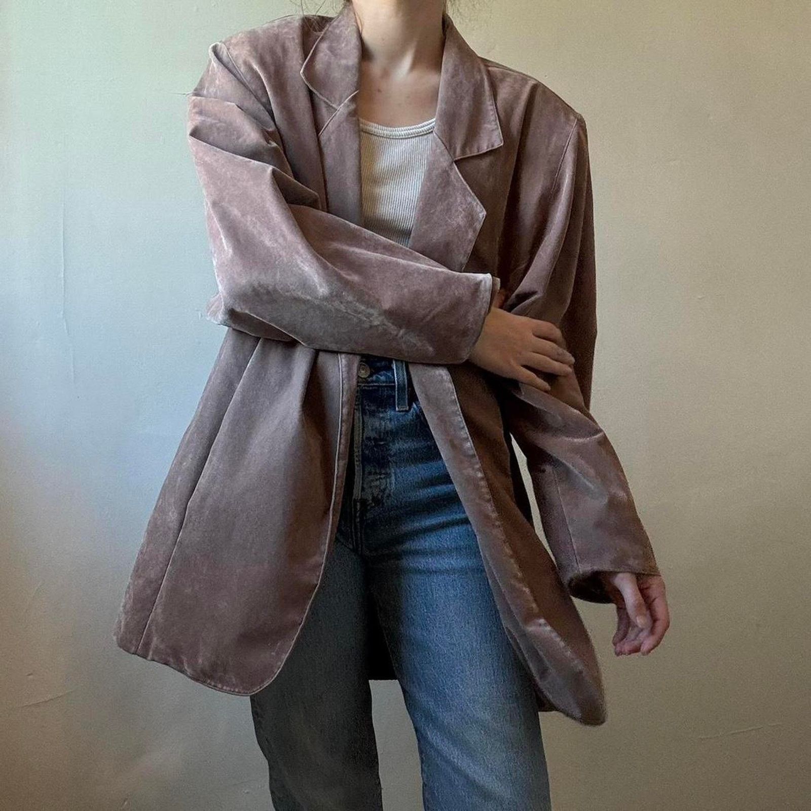 Vintage Vintage Oxford Faux Suede Tan Oversized Blazer XL Boxy Size XL / US 12-14 / IT 48-50 - 1 Thumbnail