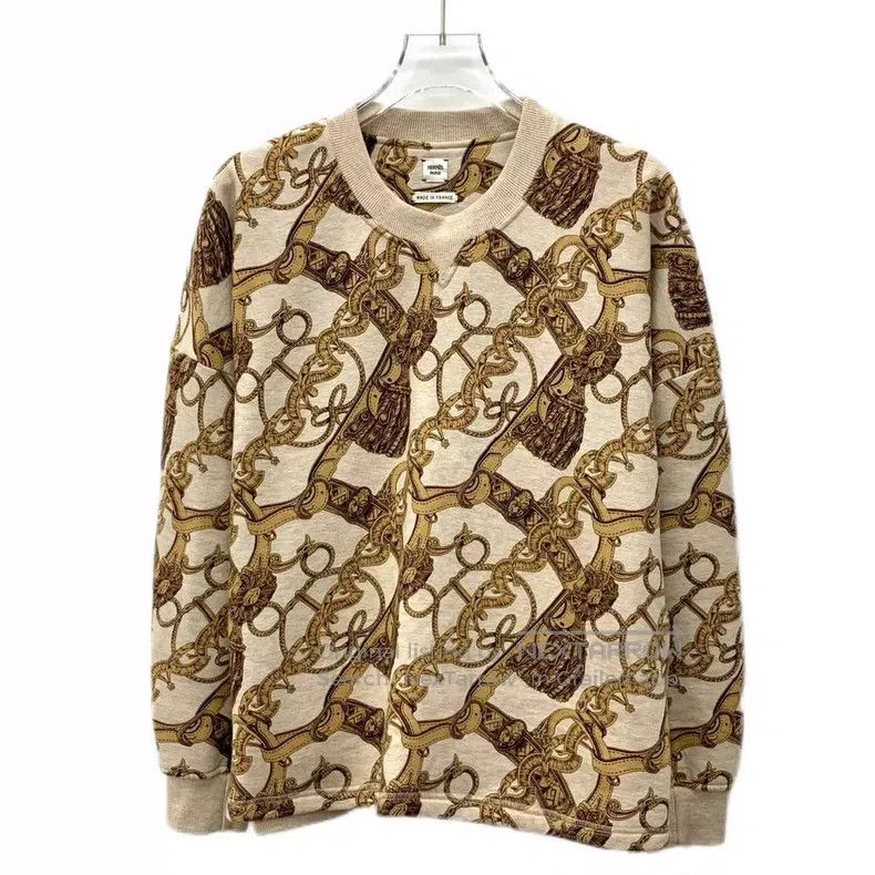 Hermes Yellow chain intarsia cotton long sleeve knitted pu