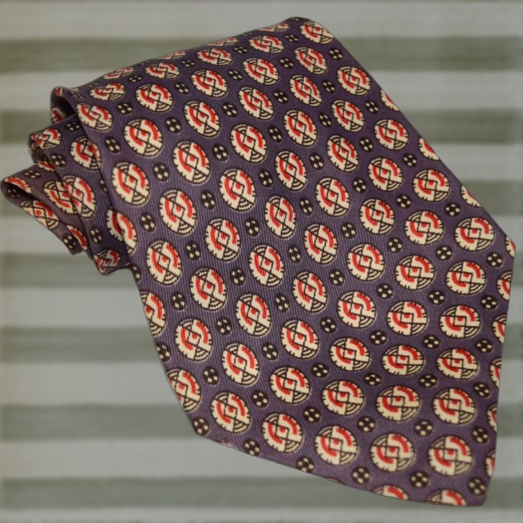 VINTAGE Neck Tie Art Deco VTG ANTIQUE 1920s 1930s Gray Blue Red Propeller Foulard Rayon Adult Unisex 47 x 4.5