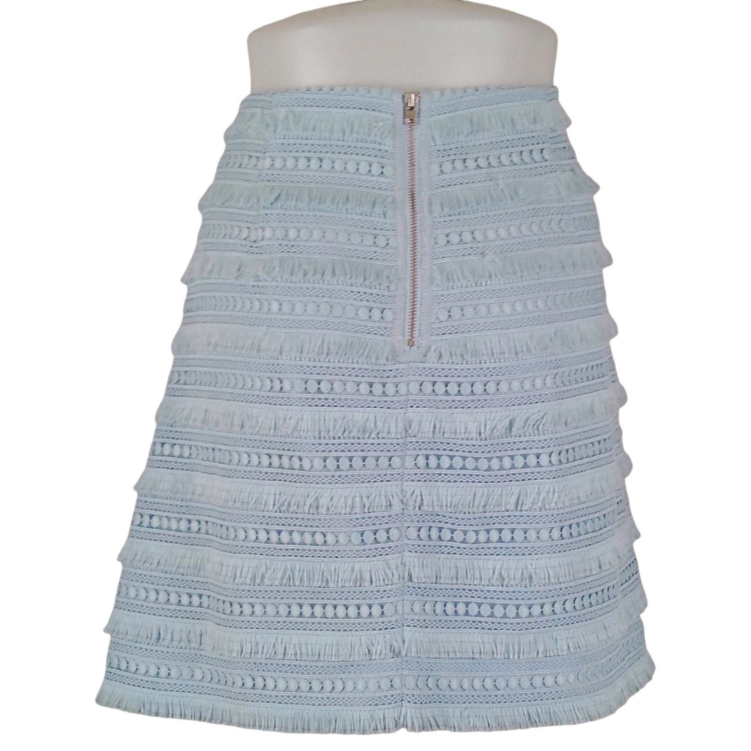 J.Crew J.Crew Blue Tiered Fringe Lace Trim Lined Pencil Mini Skirt Size 28" / US 6 / IT 42 - 3 Thumbnail