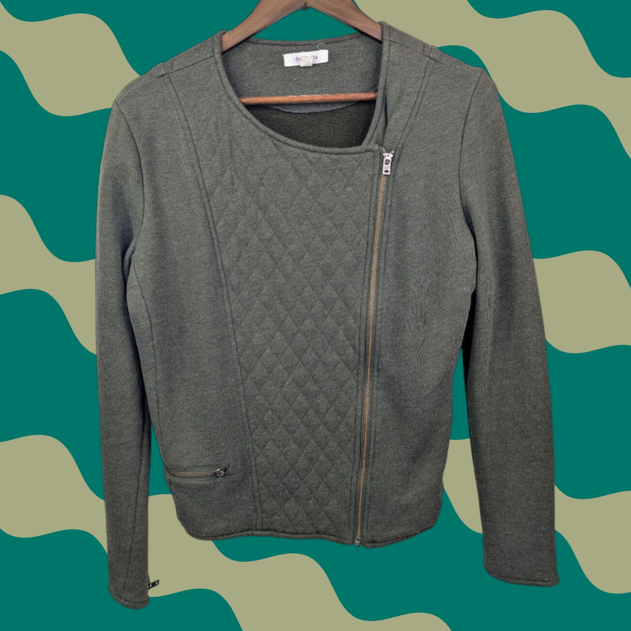 Athleta Athleta Jacket Womens Medium Olive Gray Quilted Full Zip Biker Coat Knit Cotton Short Sleeve (Regular) Mens? Size M / US 6-8 / IT 42-44 - 1 Thumbnail