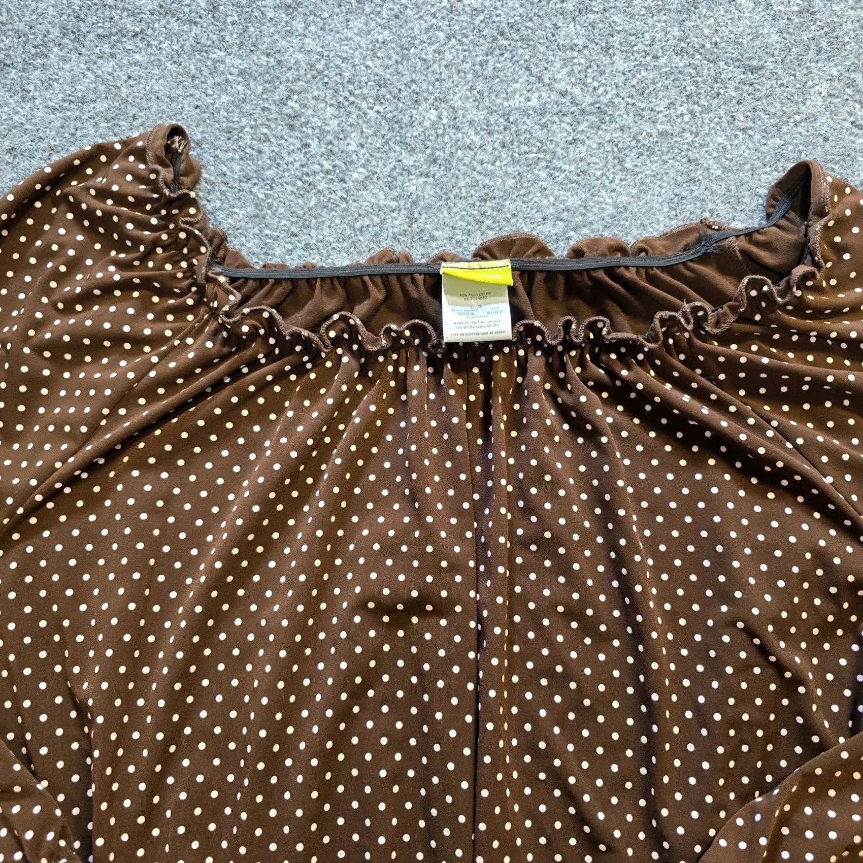 Vintage Acorn Top Womens L Brown White Polka Dot Long Sleeve Blouse Casual Capsule Regular Fit Cotton Square Neck Pullover Shirt Size L / US 10 / IT 46 - 2 Thumbnail