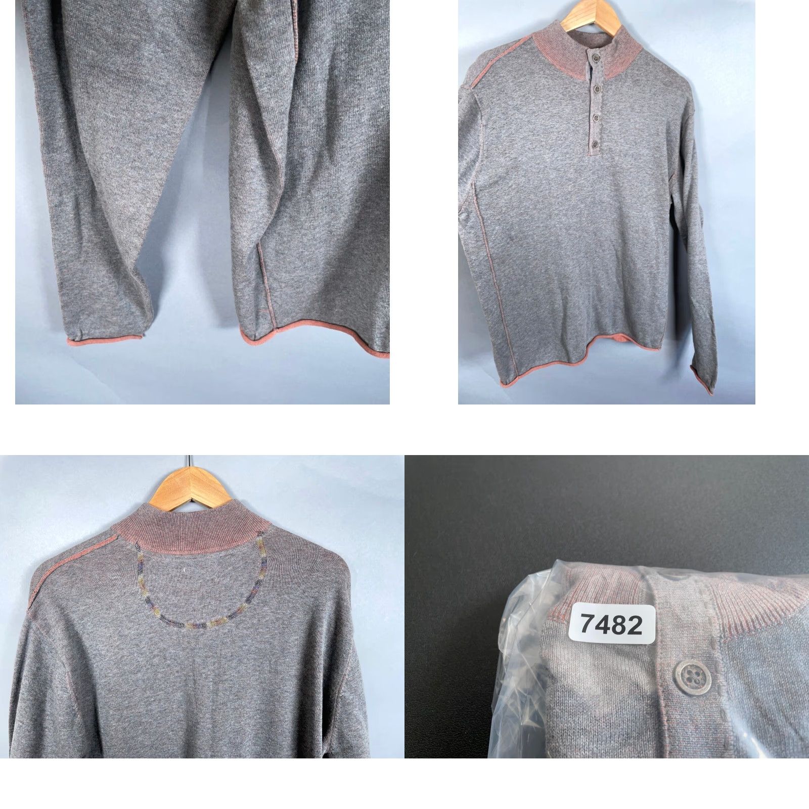 Carbon2Cobalt Carbon 2 Cobalt Henley Sweater Men's Large Gray Orange Cotton Lightweight Knit Shirt Size US L / EU 52-54 / 3 - 9 Thumbnail