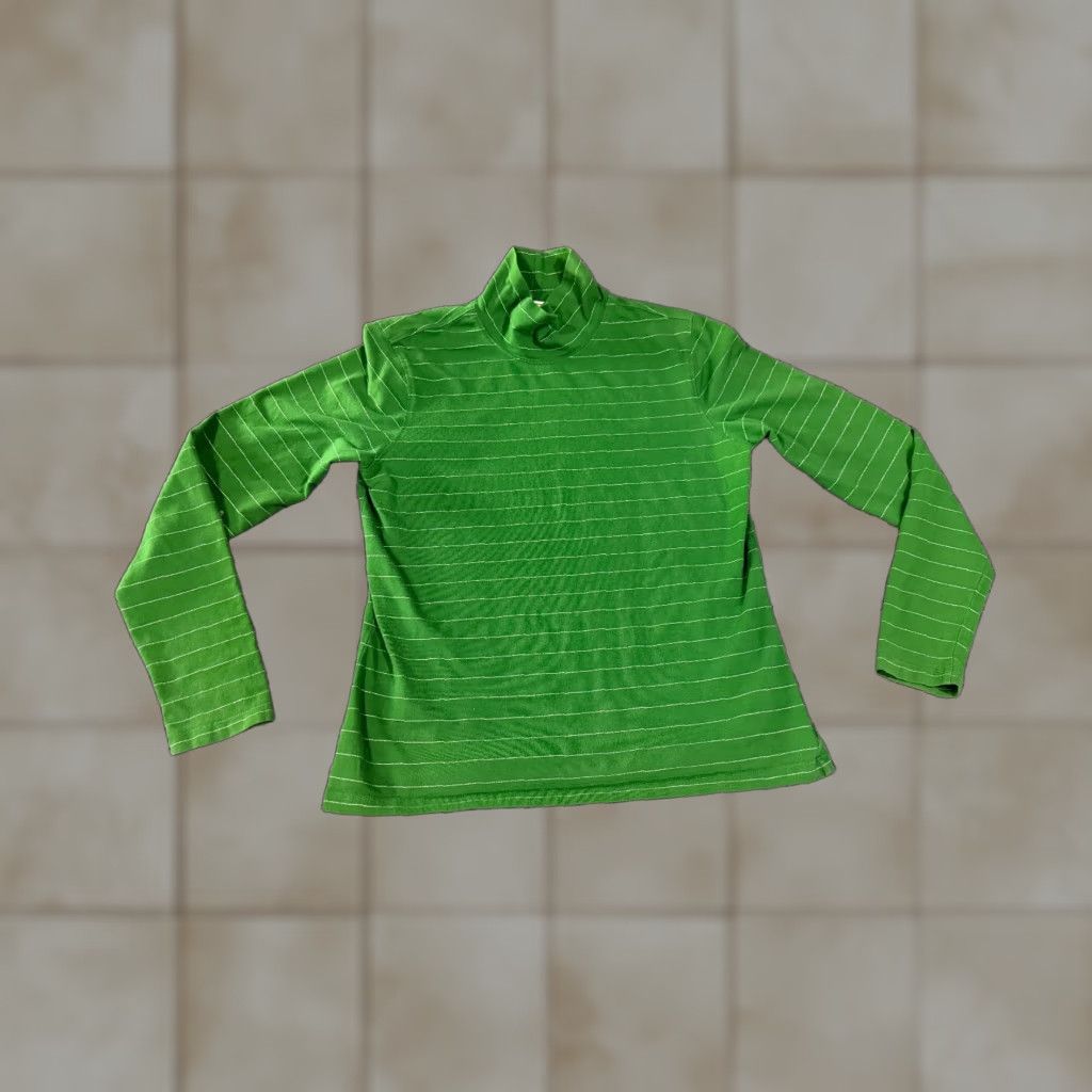Talbots Talbots Long Sleeve Top Womens S Green Striped Turtleneck Knit Casual Regular Cotton Size S / US 4 / IT 40 - 1 Thumbnail