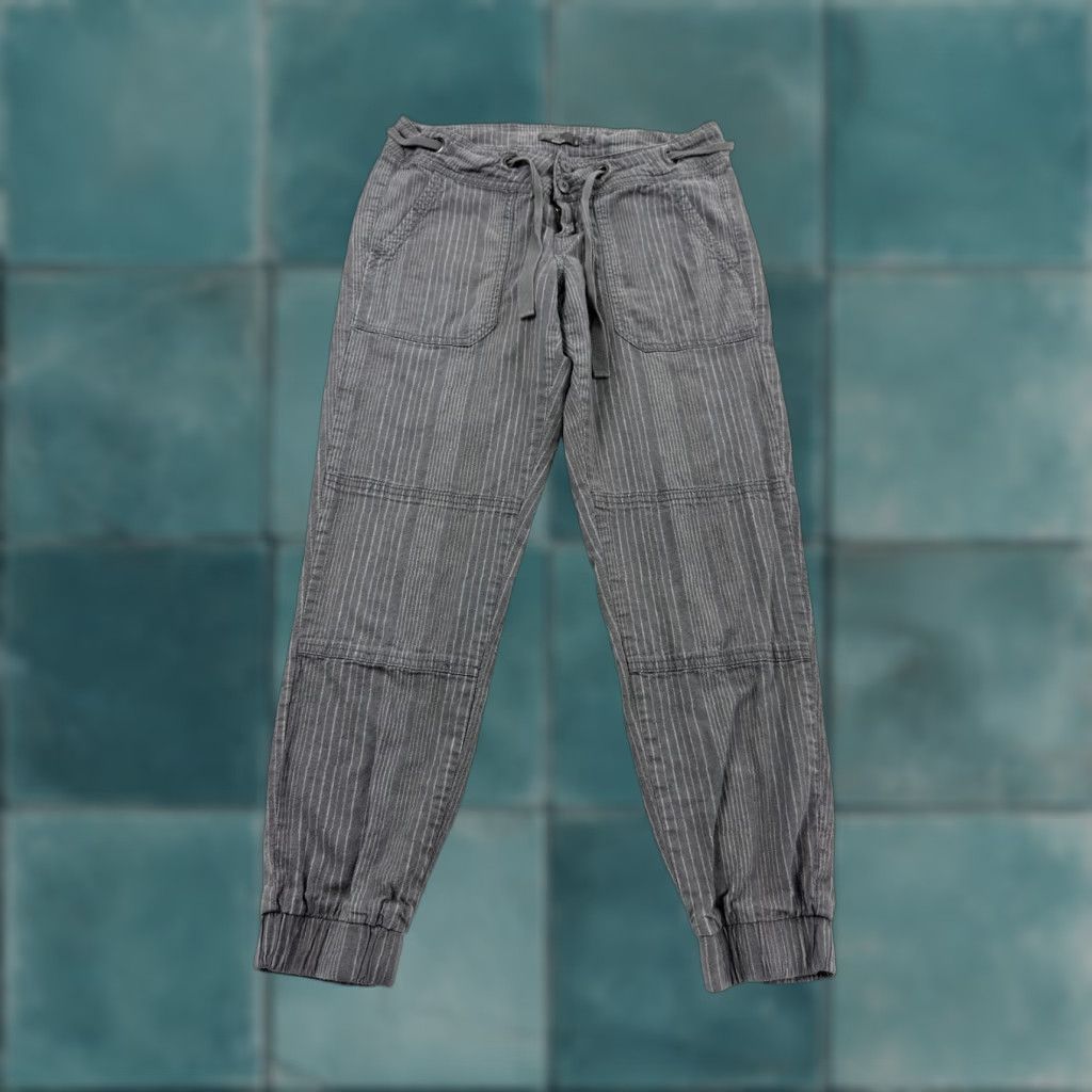 Prana prAna Pants Womens 0 Gray White Striped Drawstring Jogger Casual Cuffed Cotton Size 25" / US 0 / IT 36 - 1 Thumbnail