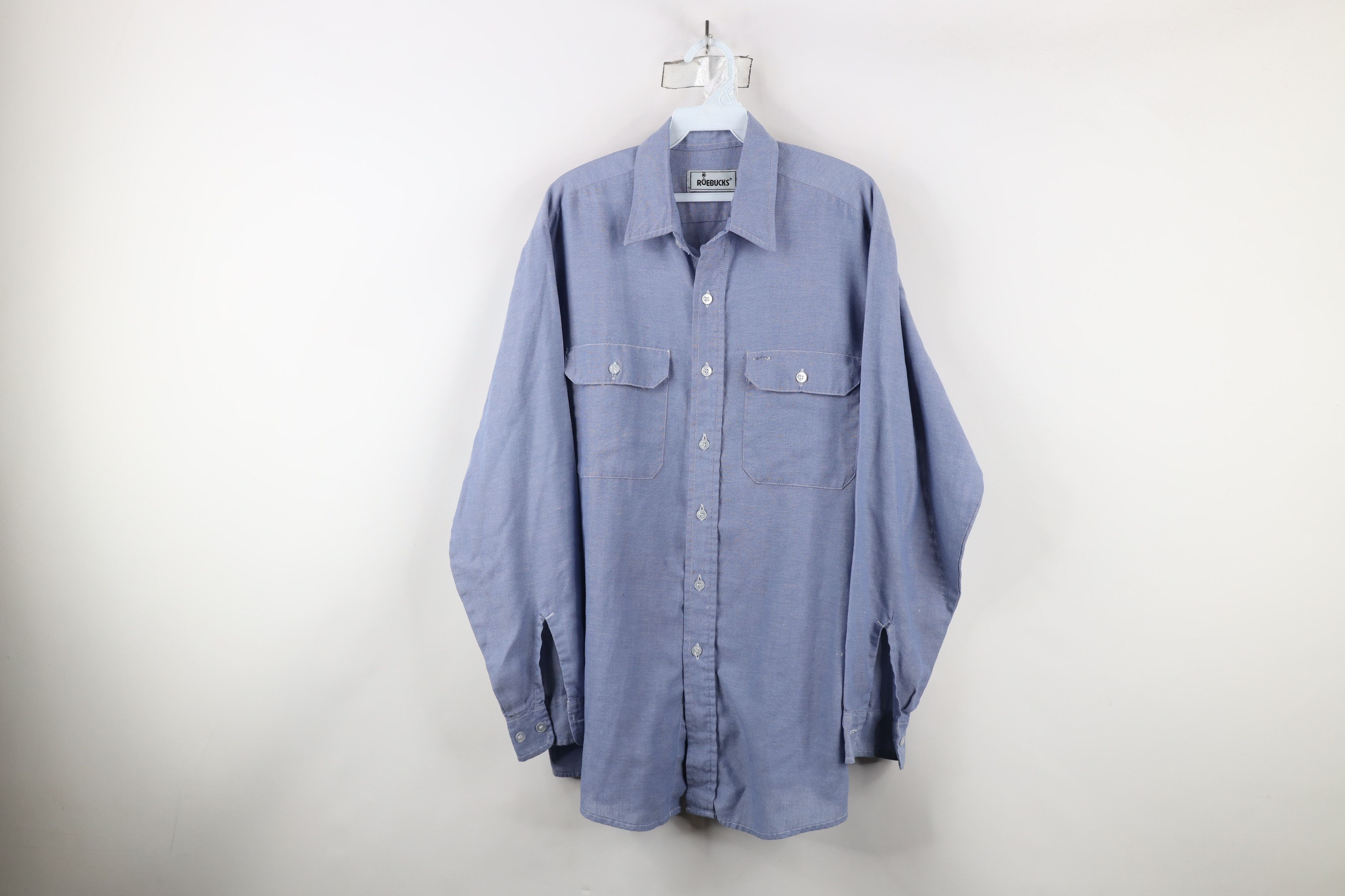 Vintage Vintage 90s Streetwear Collared Chambray Work Button Shirt Size US L / EU 52-54 / 3 - 1 Thumbnail