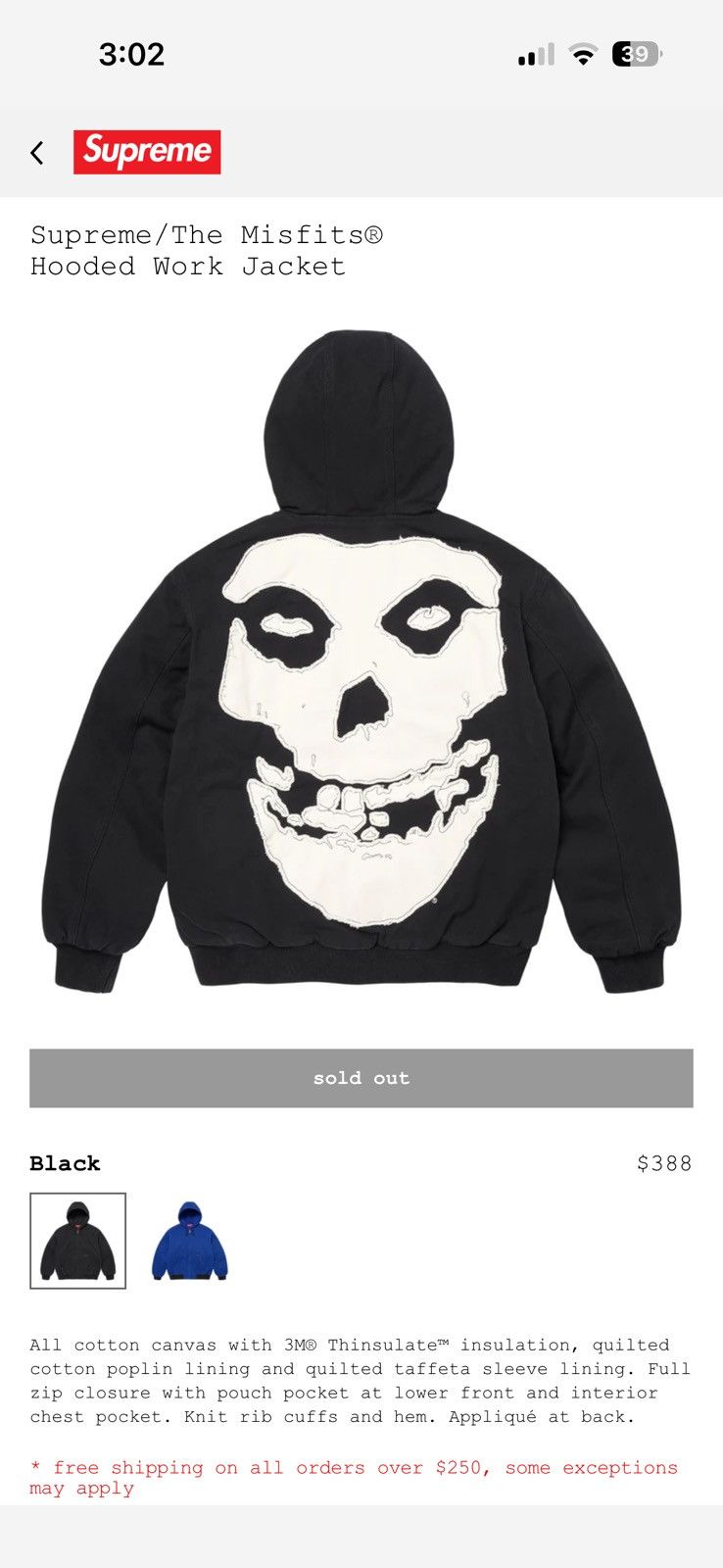 Supreme Supreme X misfits hooded work jacket Size US M / EU 48-50 / 2 - 1 Thumbnail