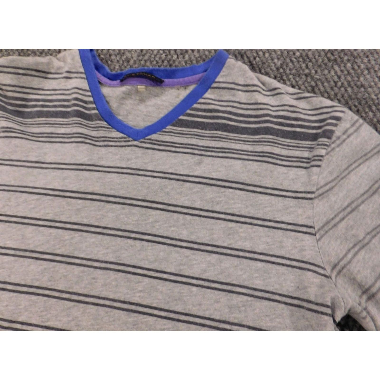 Elie Tahari Elie Tahari Shirt Mens Small Gray Striped Crew Neck Short Sleeve Cotton Logo Casual Size US S / EU 44-46 / 1 - 4 Thumbnail