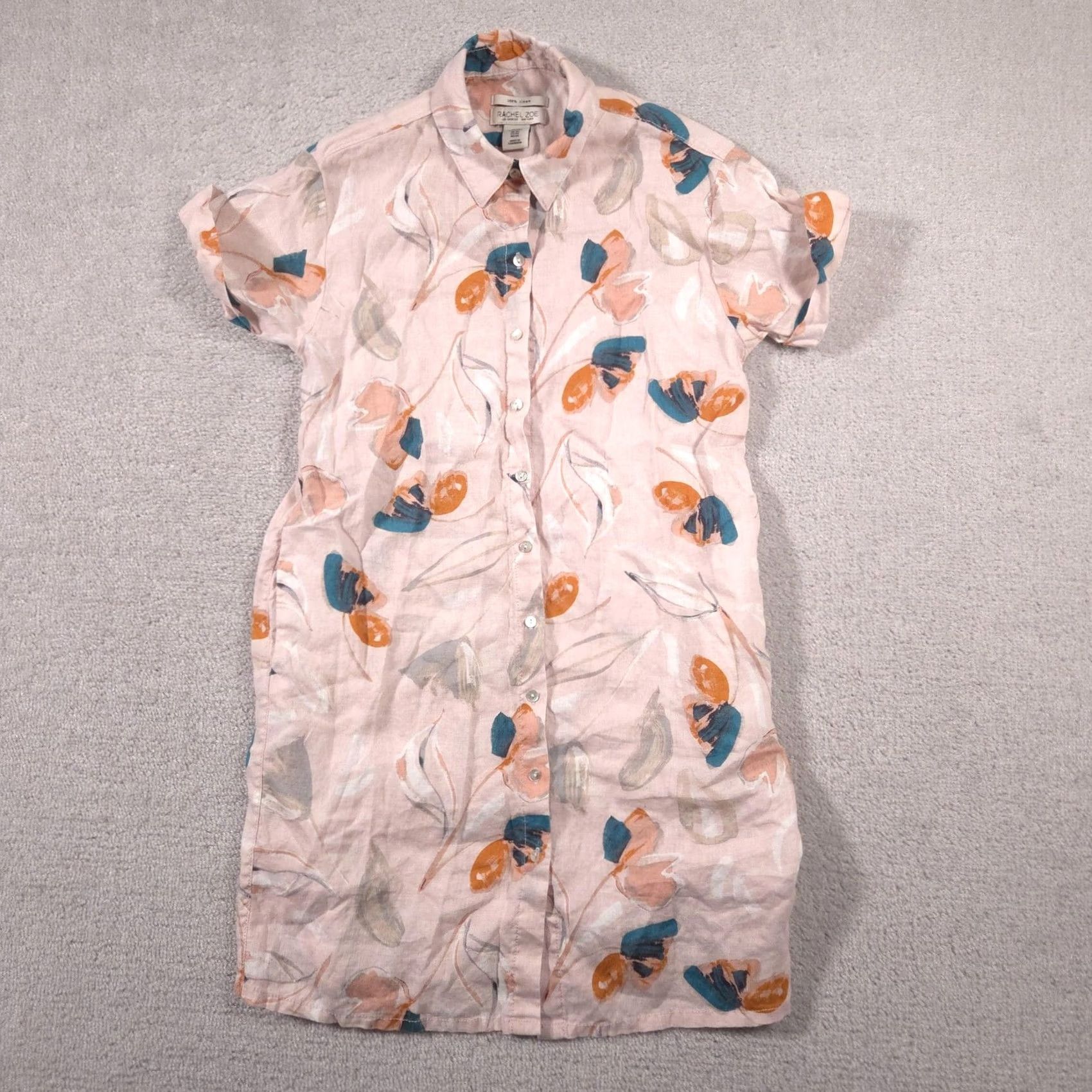 Rachel Zoe Rachel Zoe Dress Womens XS Pink Linen Button Front Floral Shirt Tunic Print Size XS / US 0-2 / IT 36-38 - 2 Thumbnail