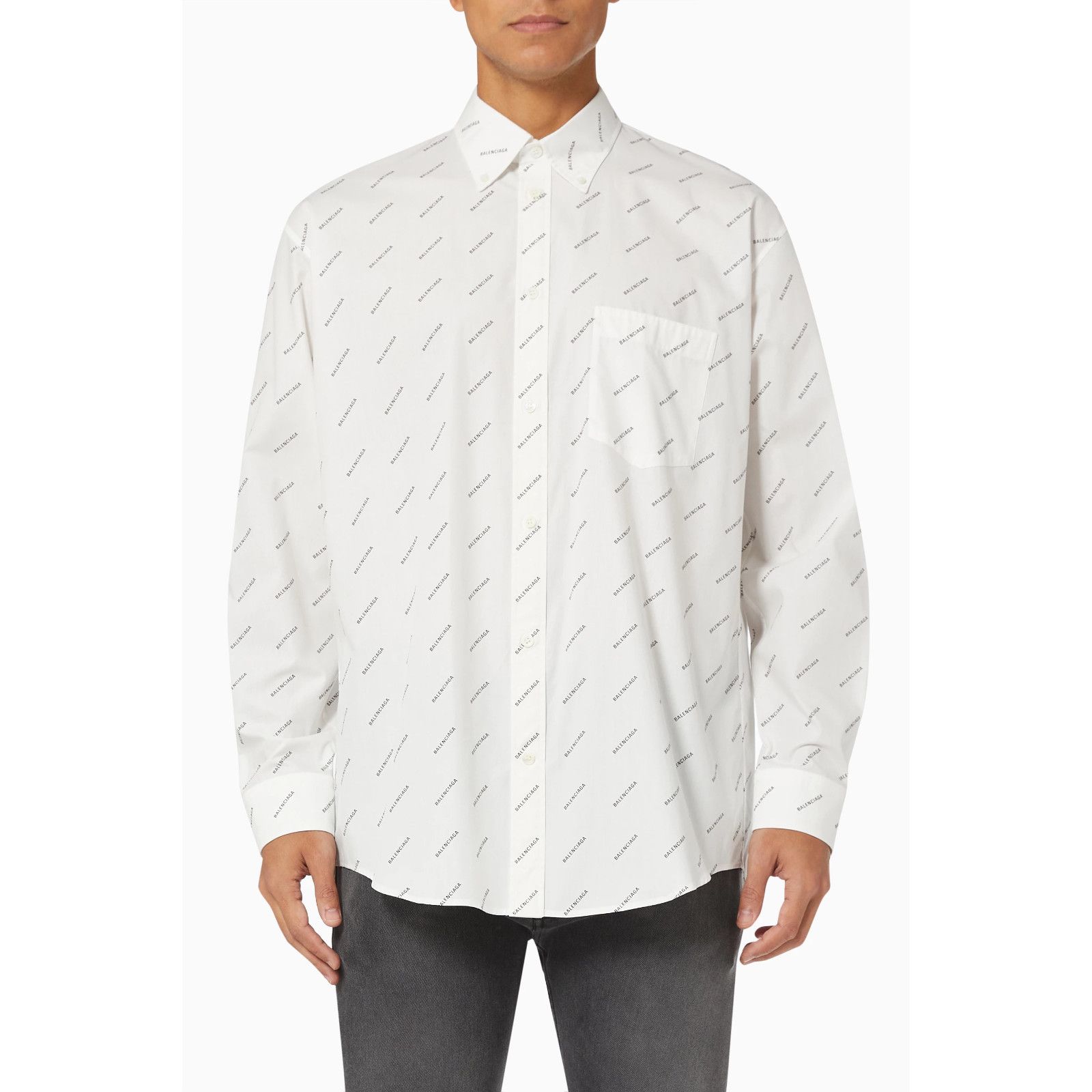 Balenciaga Balenciaga White Black All Over Logo Long Sleeve Button Up Size US M / EU 48-50 / 2 - 5 Thumbnail