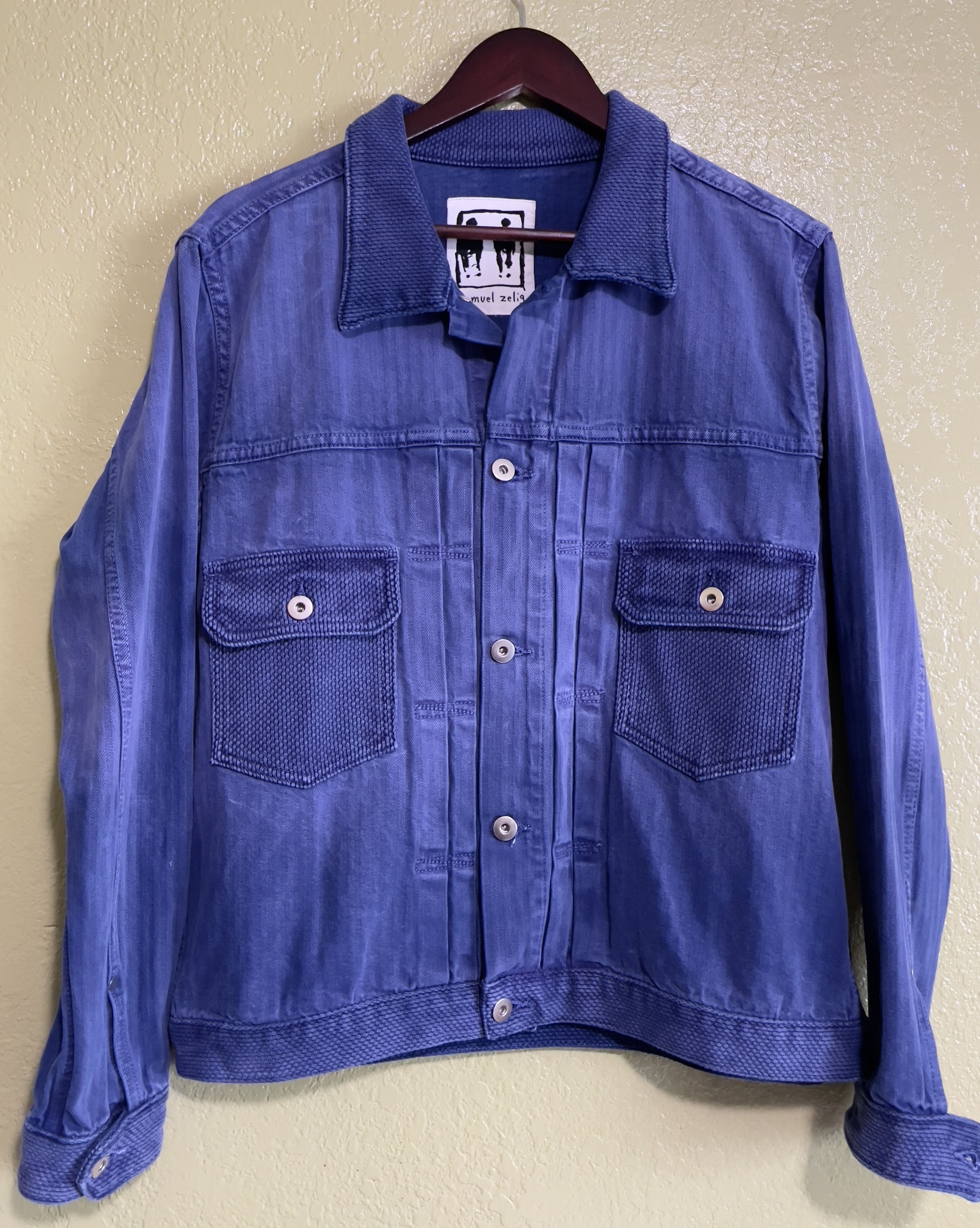 image of Samuel Zelig Type Ii Herringbone Sashiko Jacket in Faded Indigo, Men's (Size Medium)